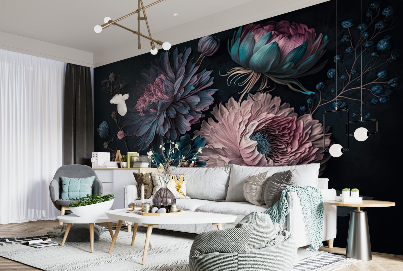 Fototapeta tropikalne kwiaty kwitnące na ciemnym tle