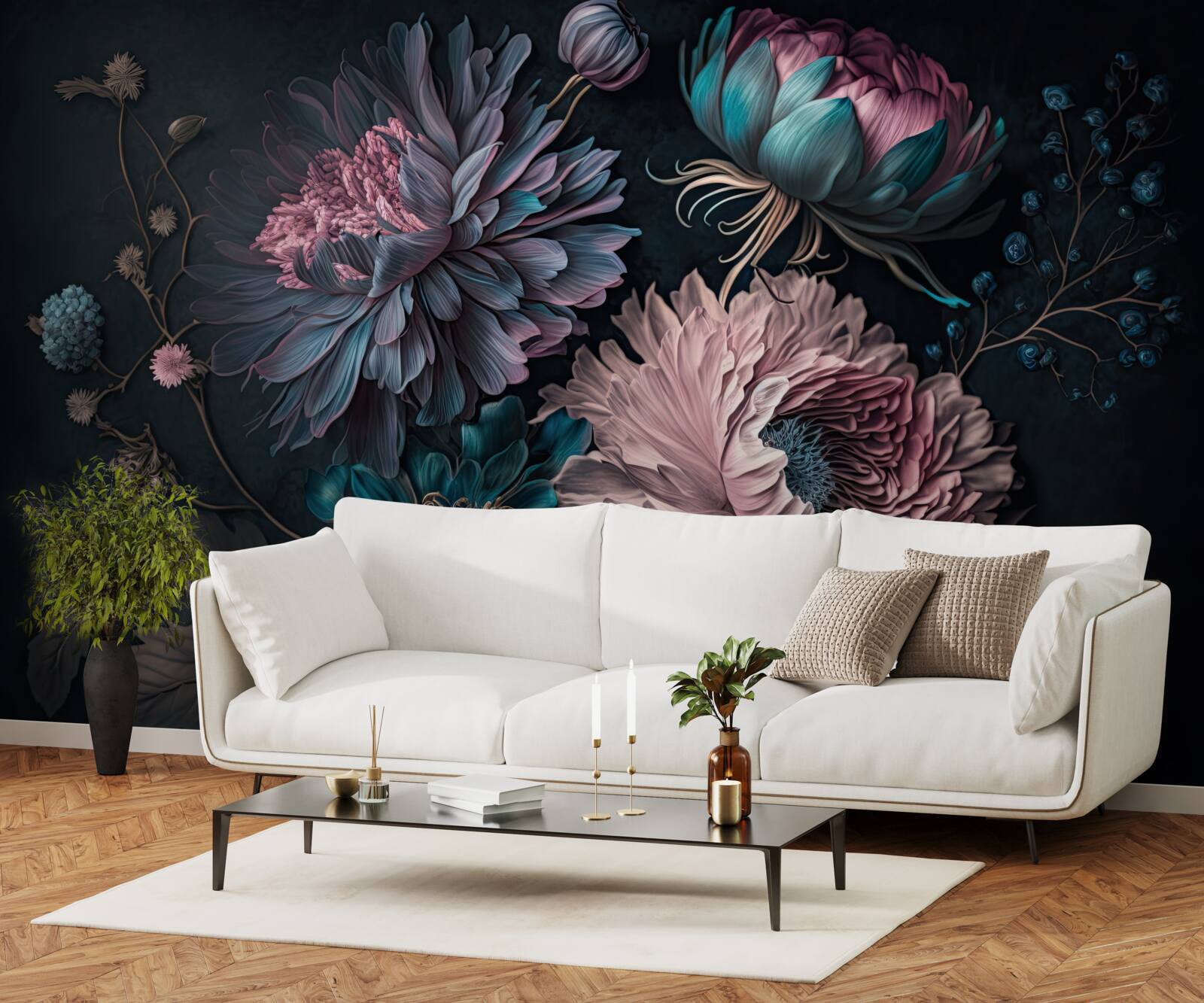 Fototapeta tropikalne kwiaty kwitnące na ciemnym tle