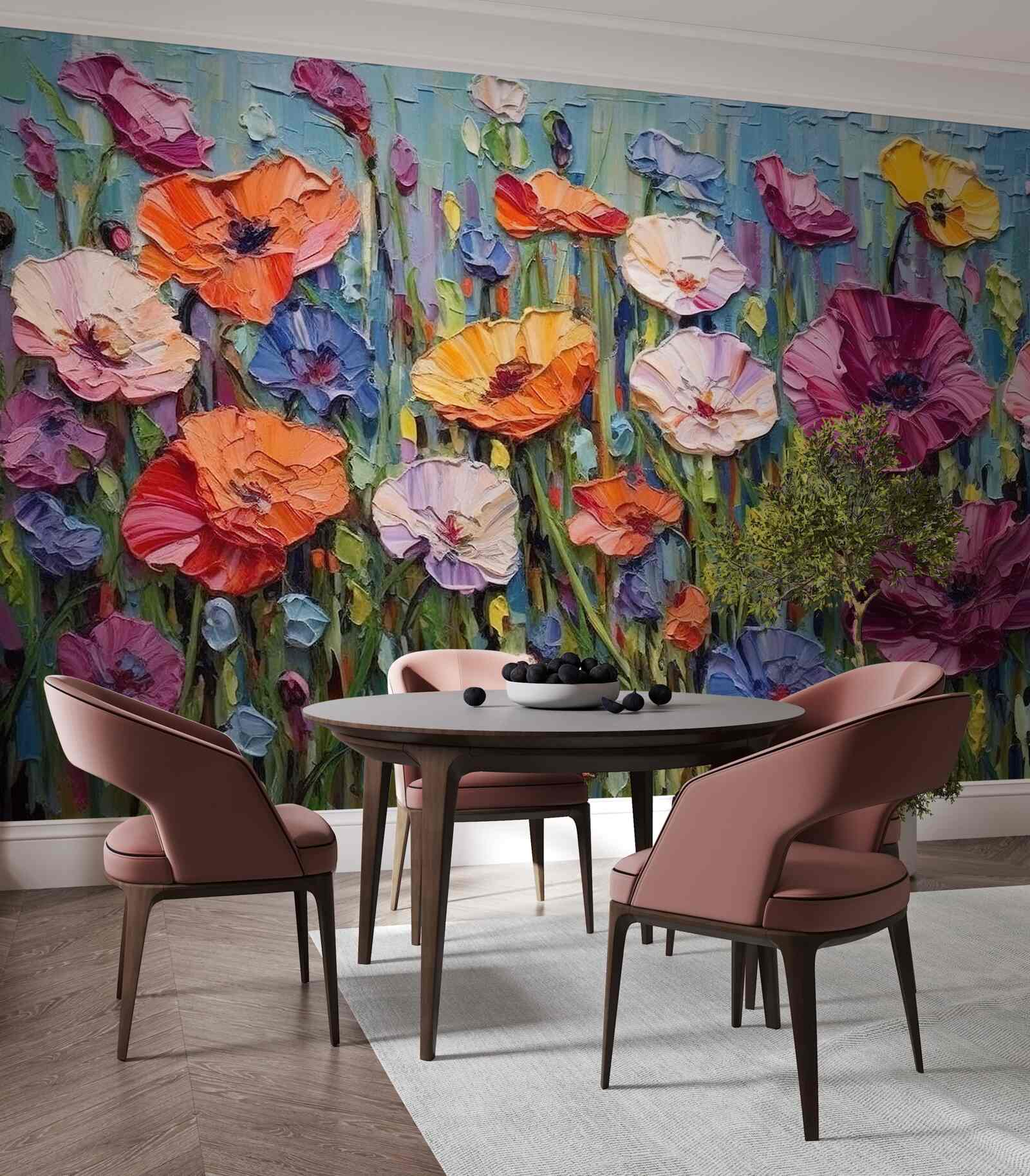 Fototapeta letnie kwiaty na polu pod niebem