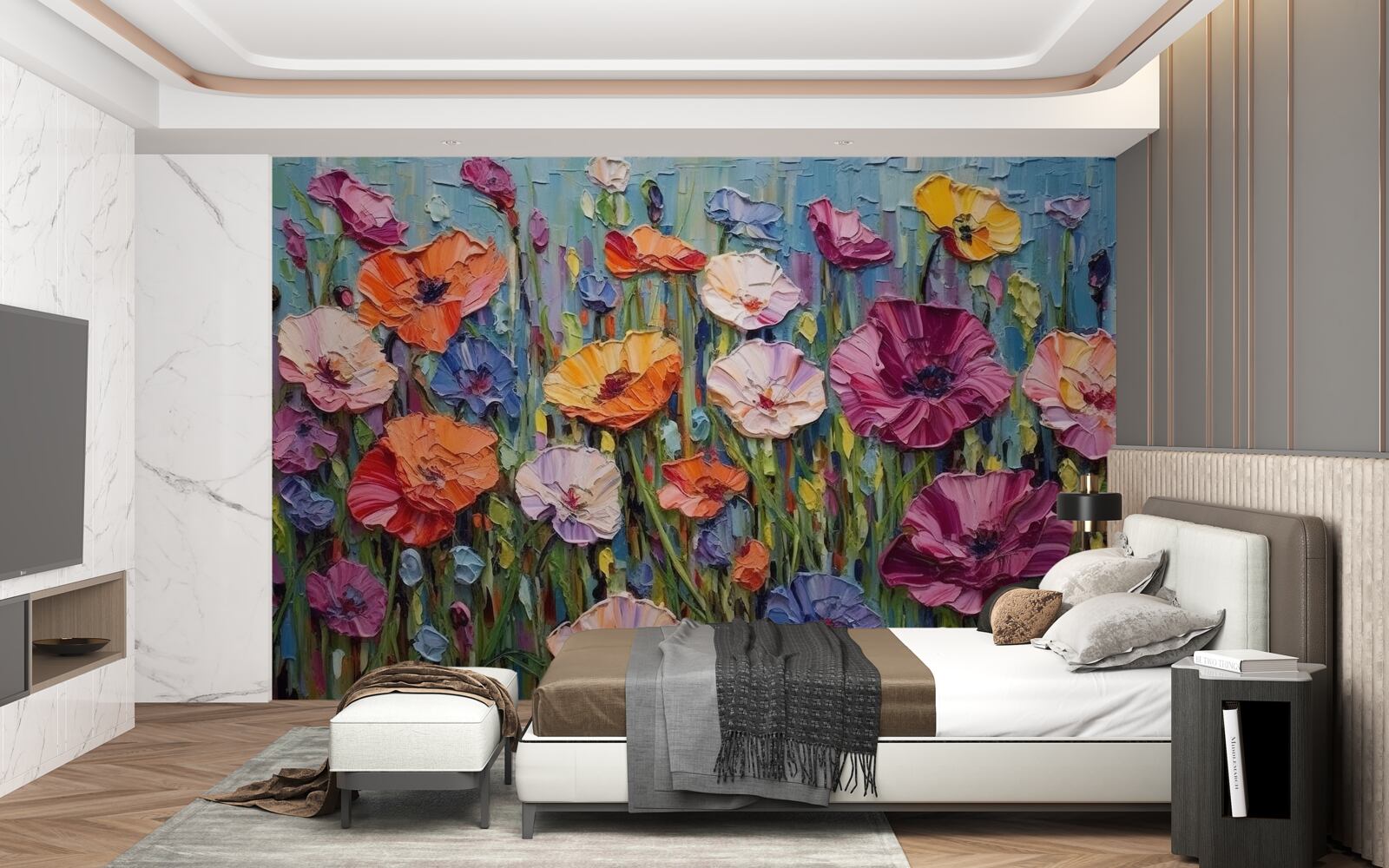 Fototapeta letnie kwiaty na polu pod niebem