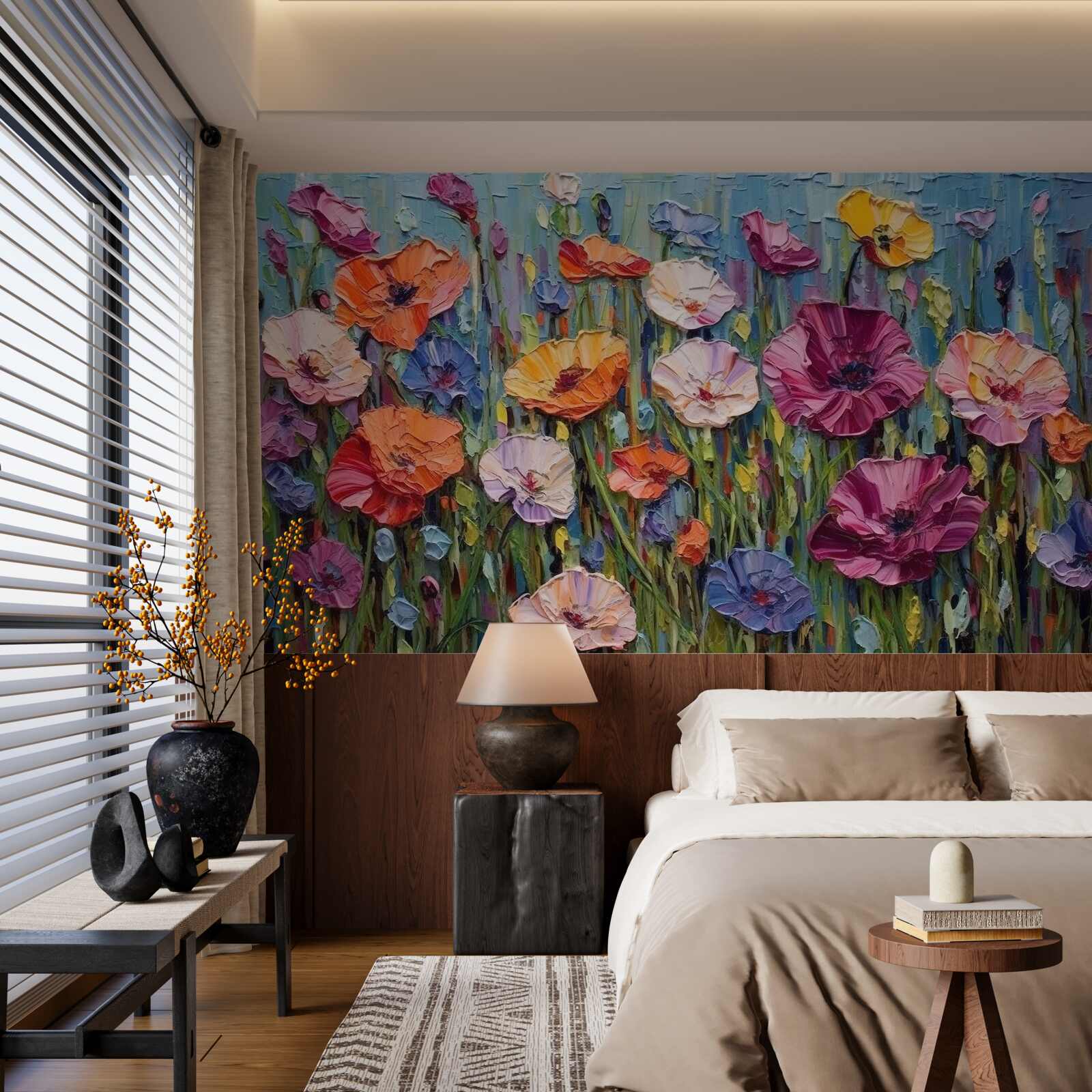 Fototapeta letnie kwiaty na polu pod niebem