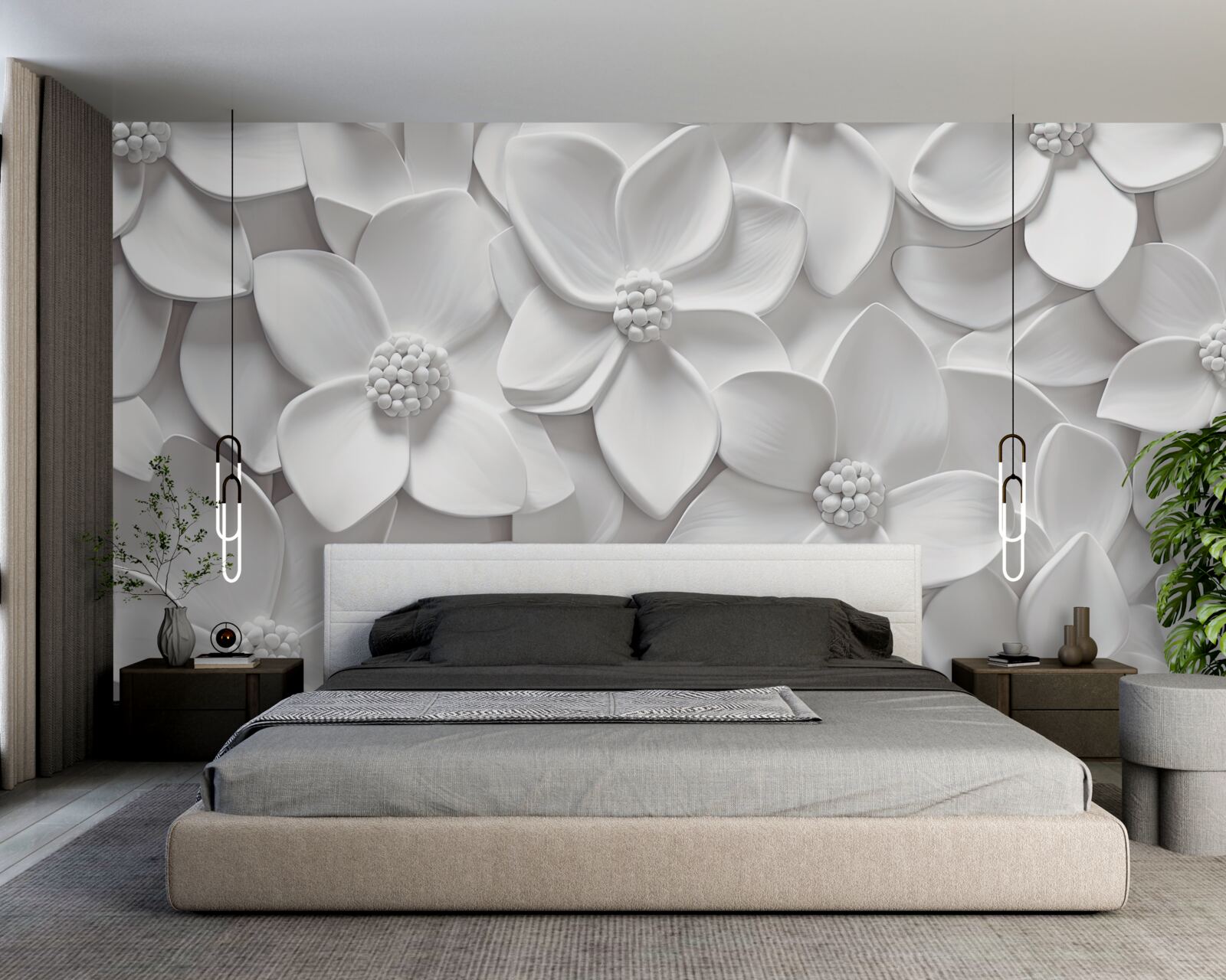 Fototapeta białe kwiaty połączone w płaskorzeźbę