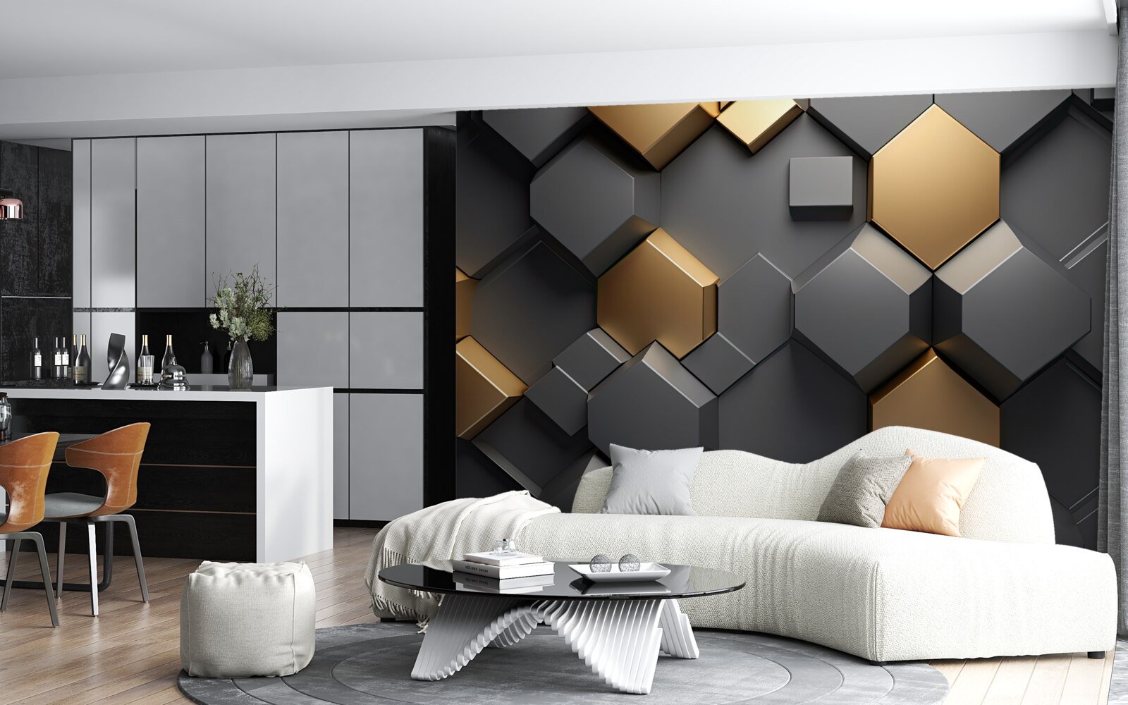 Fototapeta geometryczne kształty w kolorach czarnym i złotym