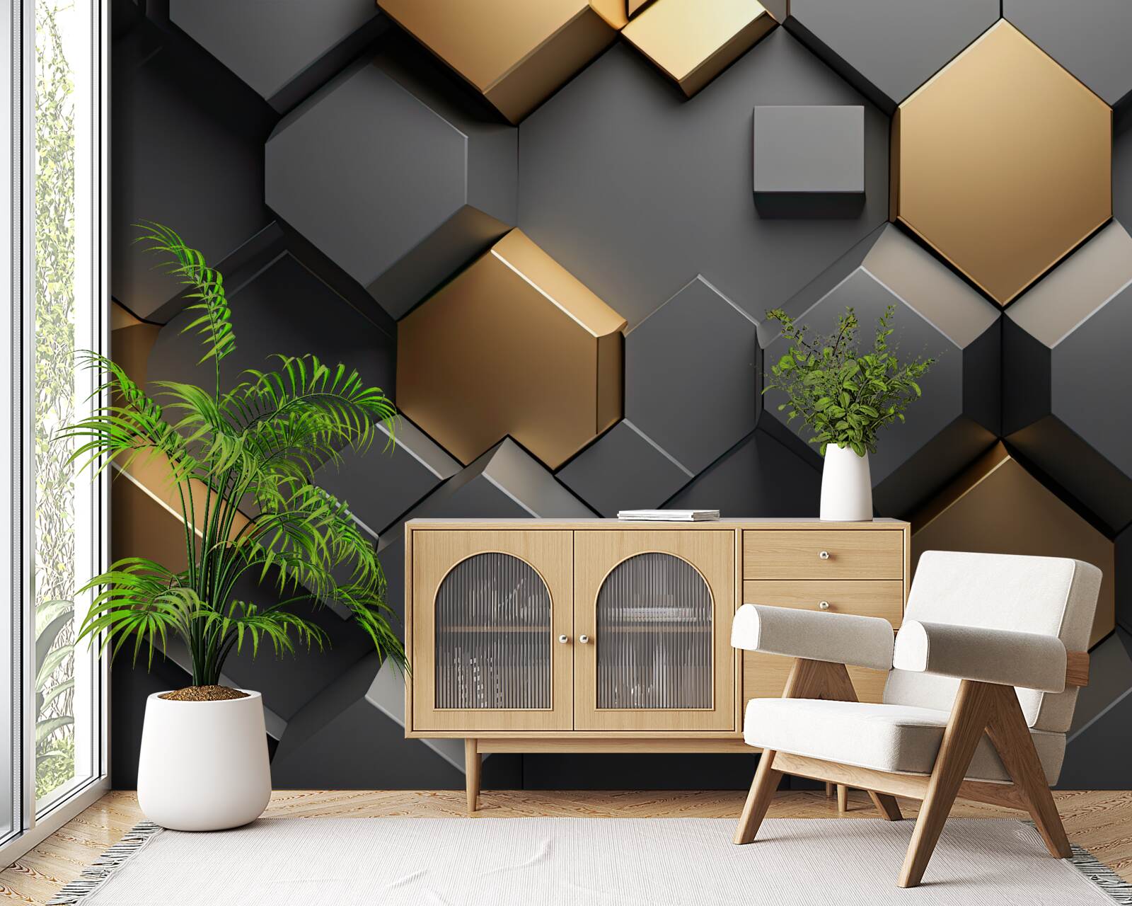 Fototapeta geometryczne kształty w kolorach czarnym i złotym