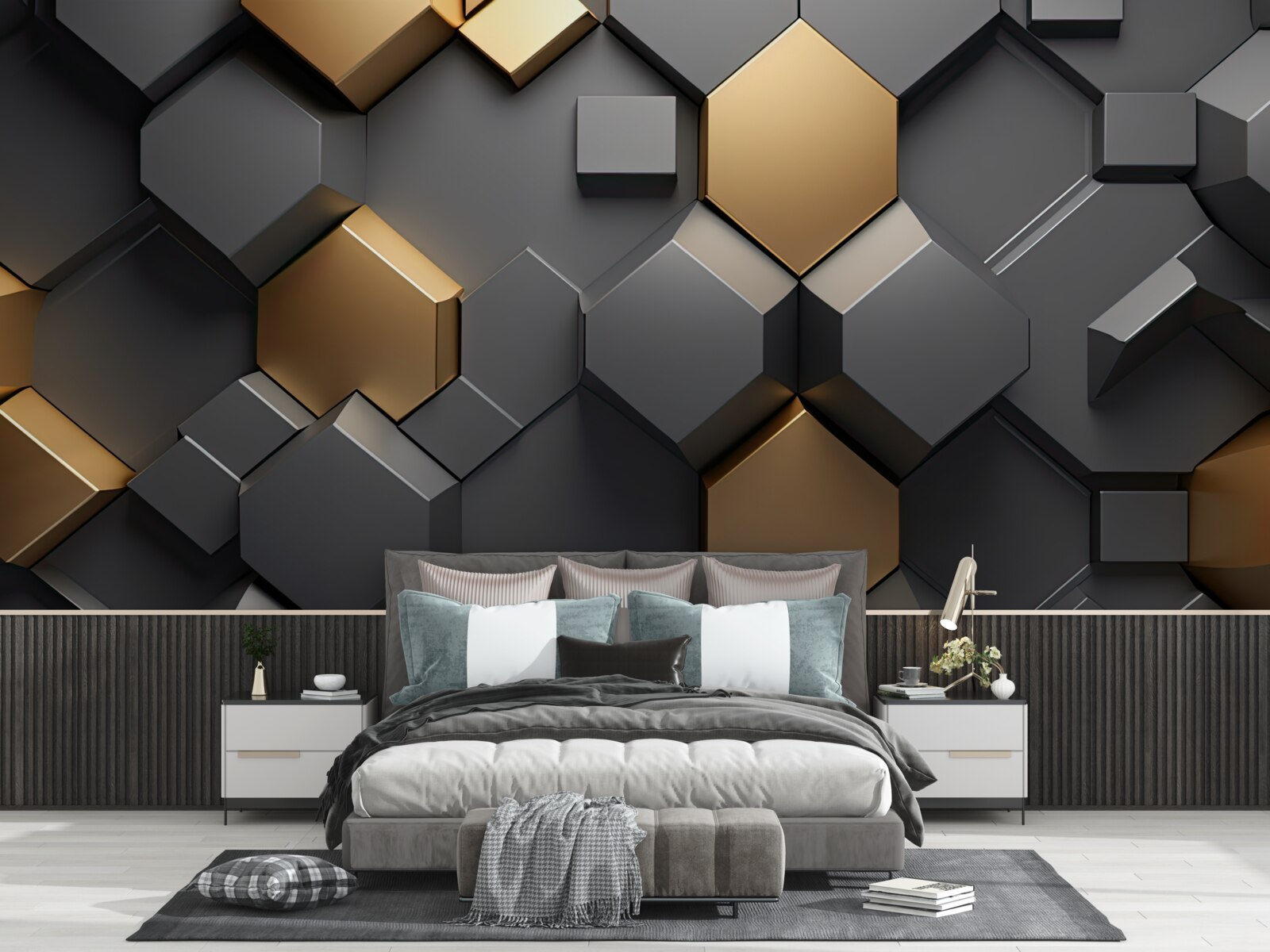 Fototapeta geometryczne kształty w kolorach czarnym i złotym