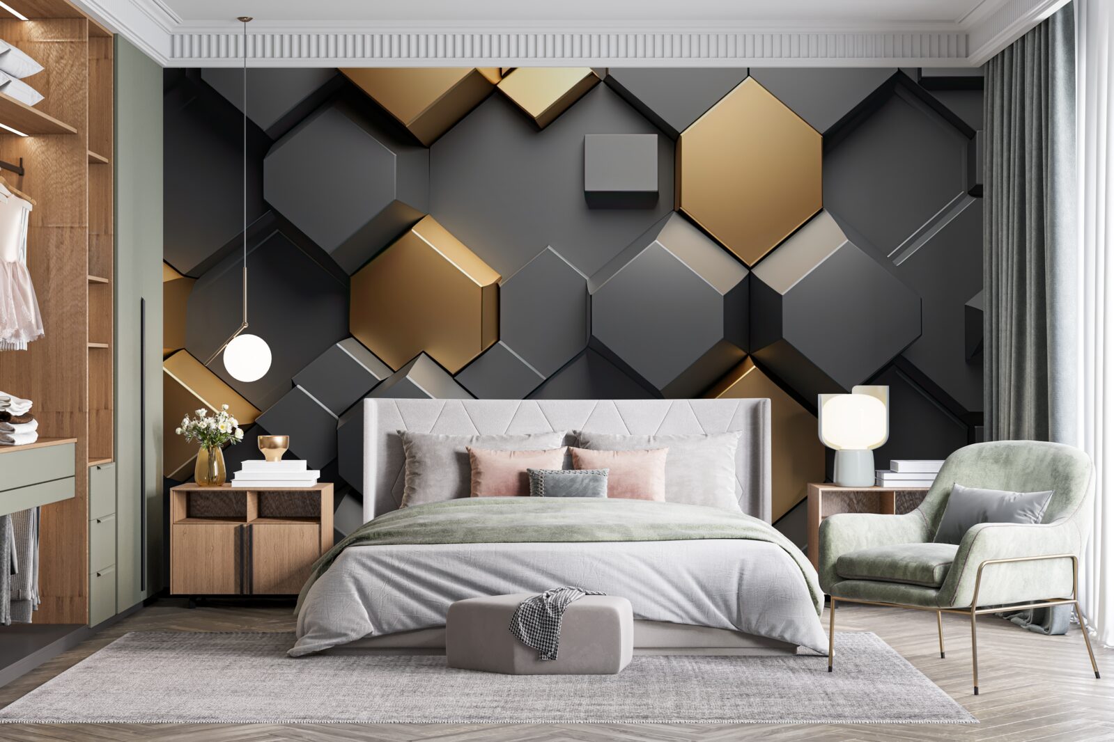 Fototapeta geometryczne kształty w kolorach czarnym i złotym