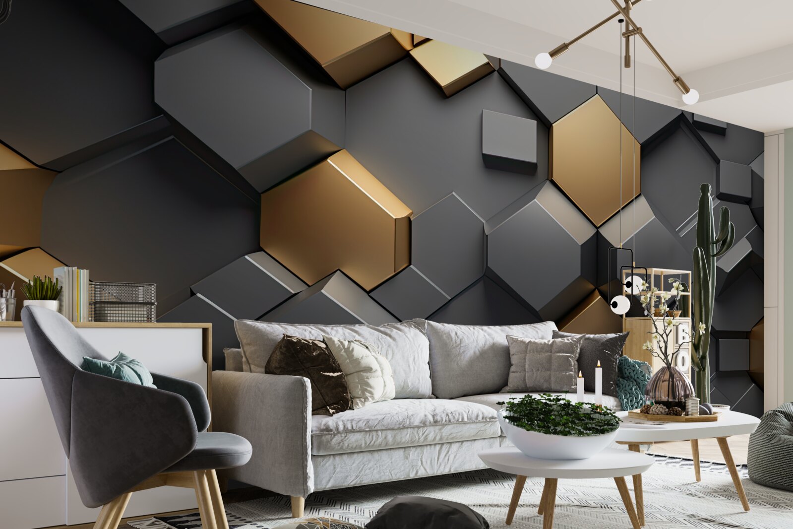 Fototapeta geometryczne kształty w kolorach czarnym i złotym