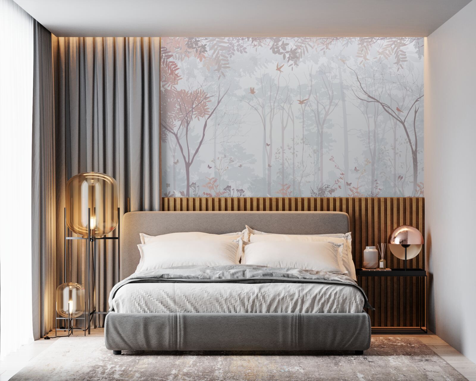 Fototapeta mglisty las w jesienny poranek