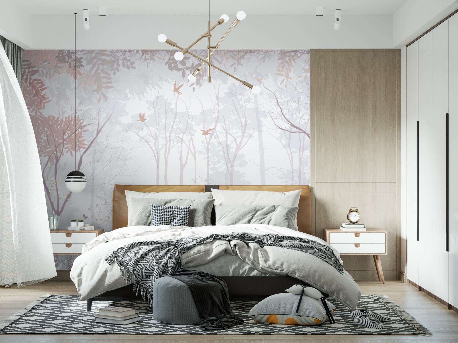 Fototapeta mglisty las w jesienny poranek