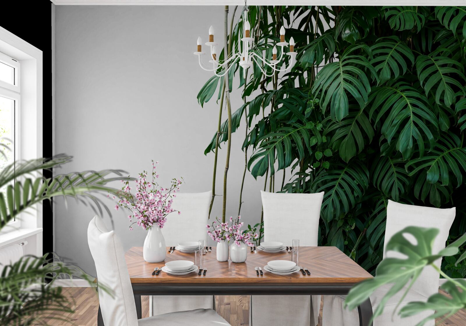 Fototapeta gęste liście monstery w odcieniach zieleni