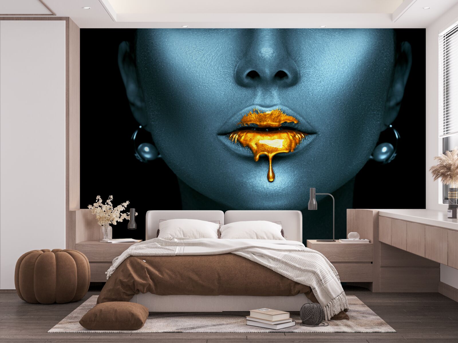 Fototapeta kobieta z ustami pokrytymi złotą farbą