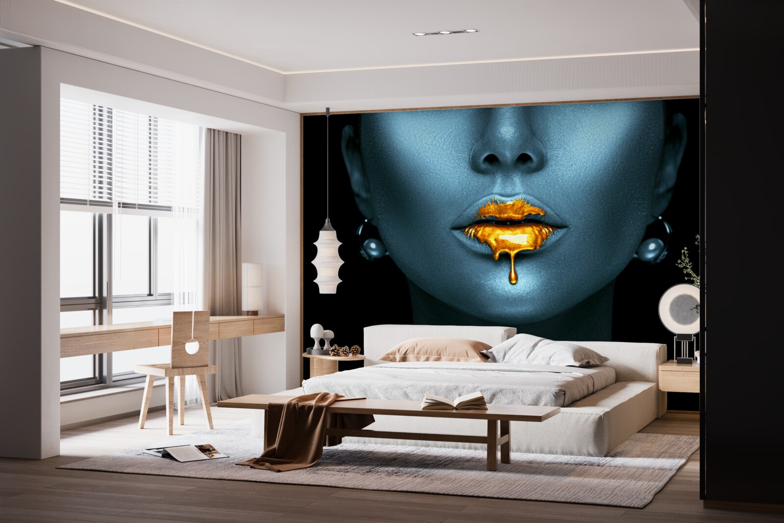 Fototapeta kobieta z ustami pokrytymi złotą farbą