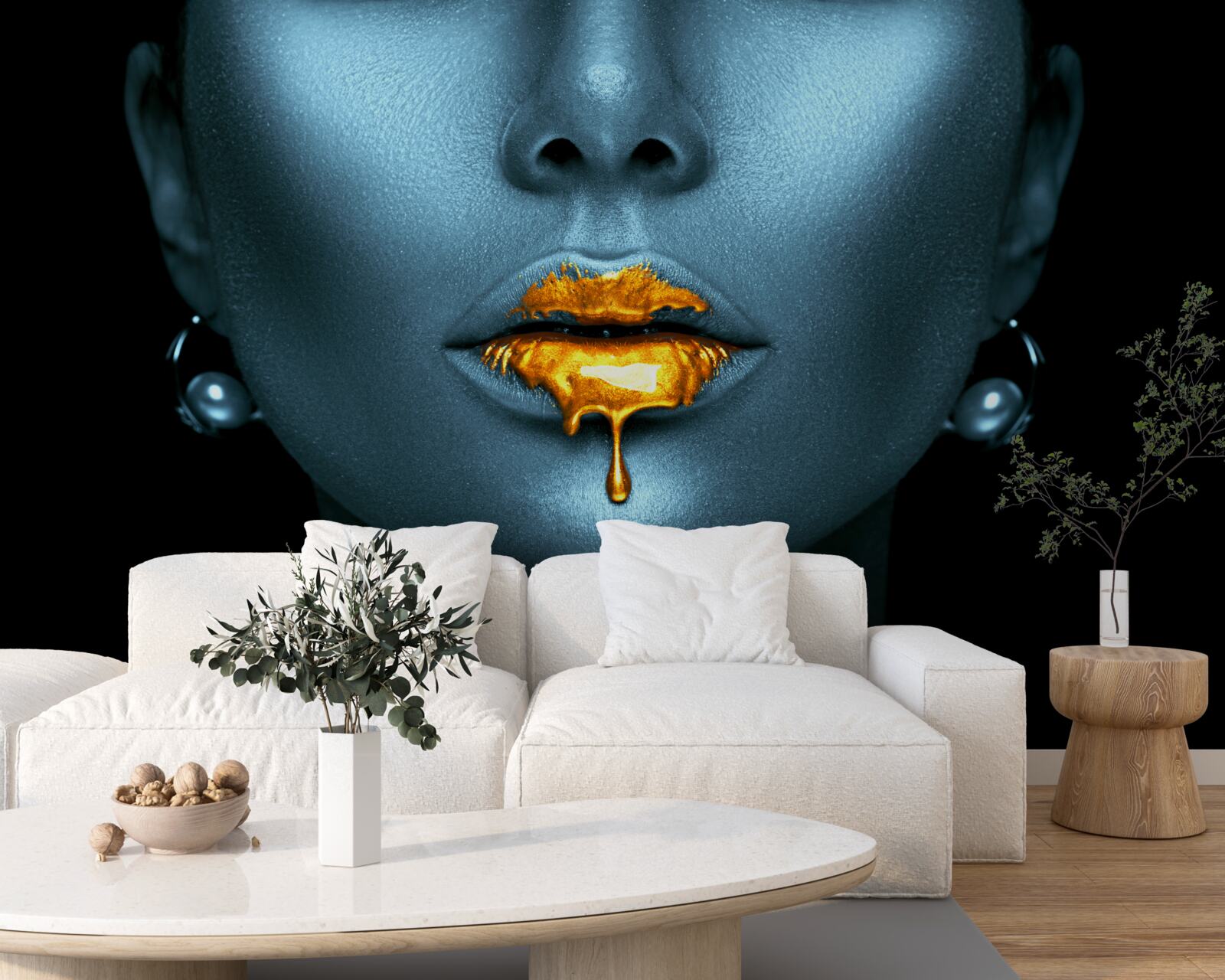 Fototapeta kobieta z ustami pokrytymi złotą farbą