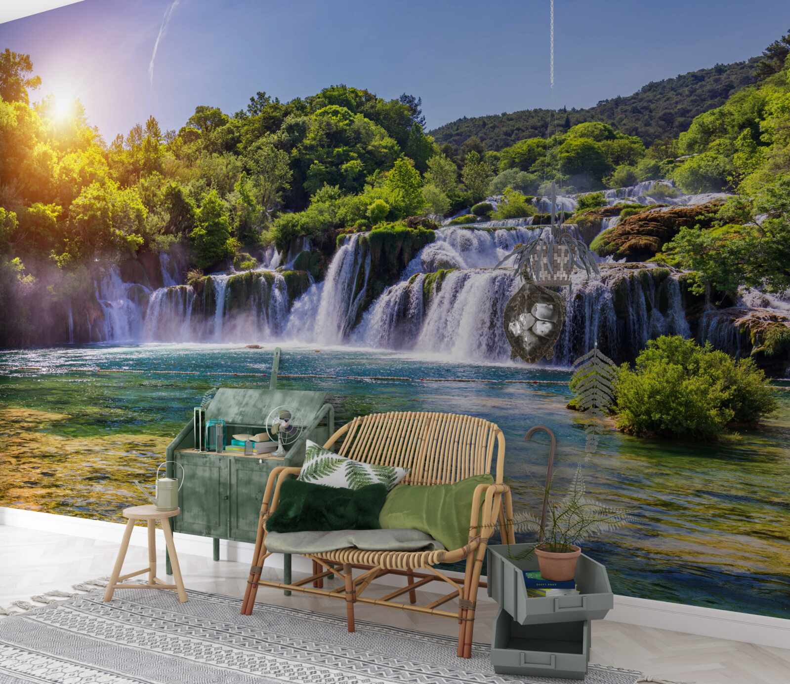 Fototapeta wodospad, pędząc wody pod zapadającym zmrokiem, wydaje głośny dźwięk