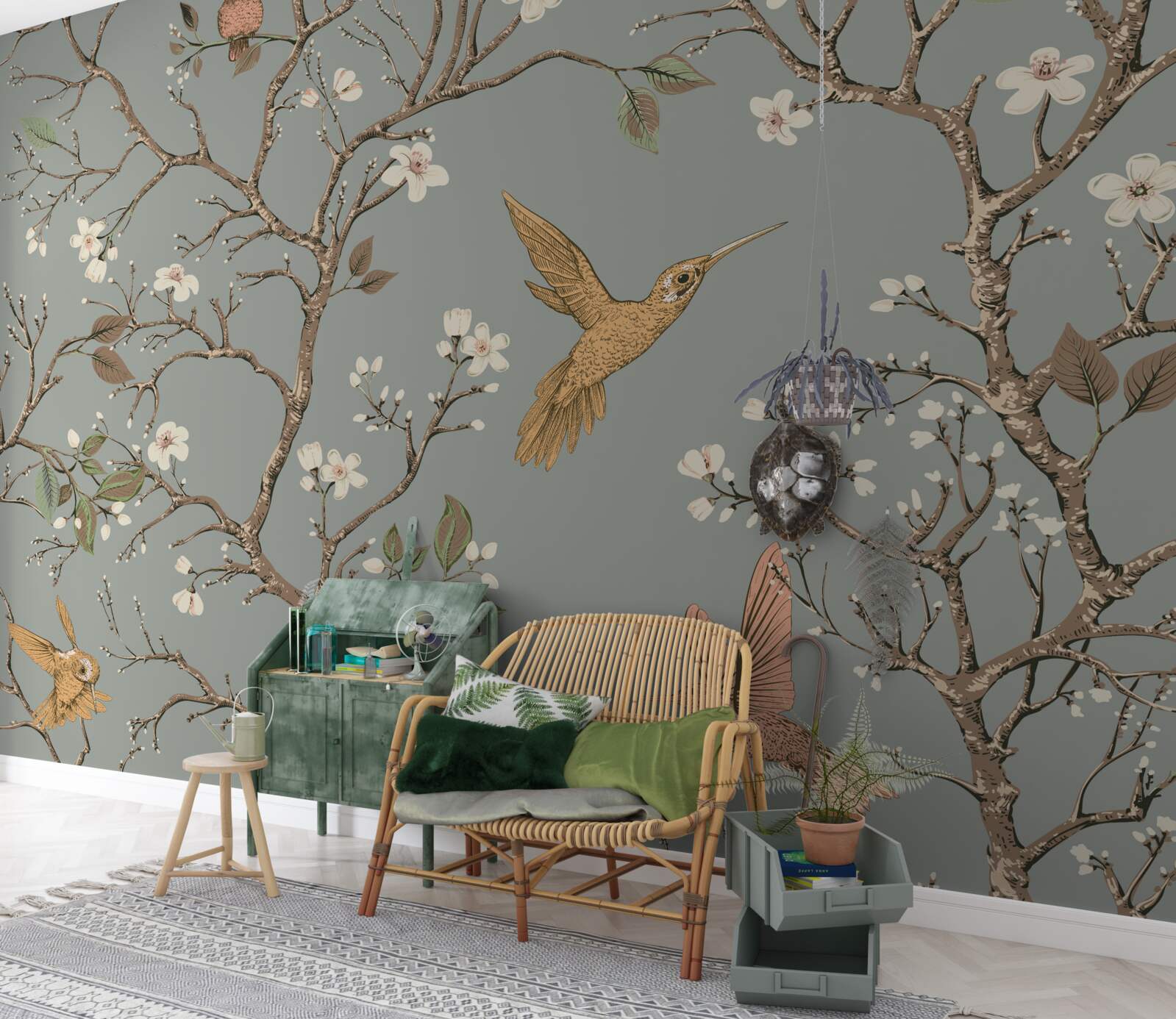 Fototapeta kwitnące drzewo i koliber