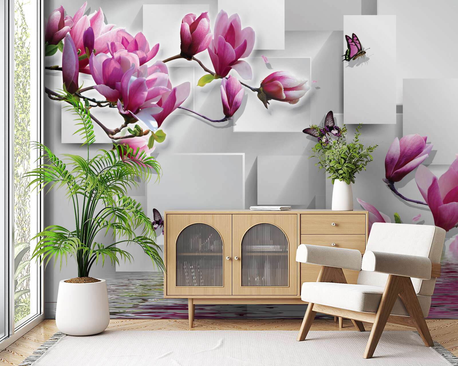 Fototapeta nad wodą szumią fioletowe magnolie