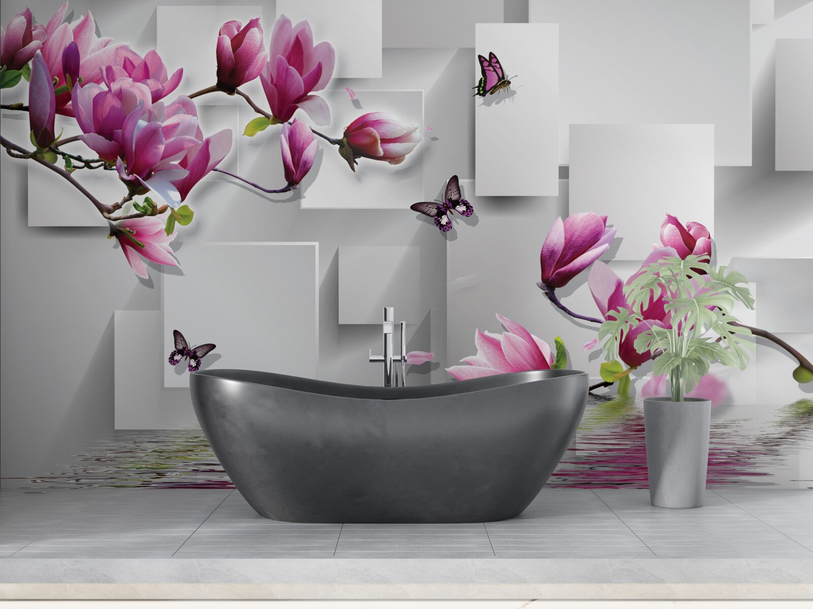 Fototapeta nad wodą szumią fioletowe magnolie