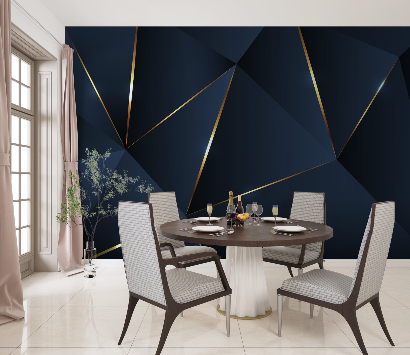 Fototapeta trójkąty są ciemnoniebieskie ze złotymi krawędziami