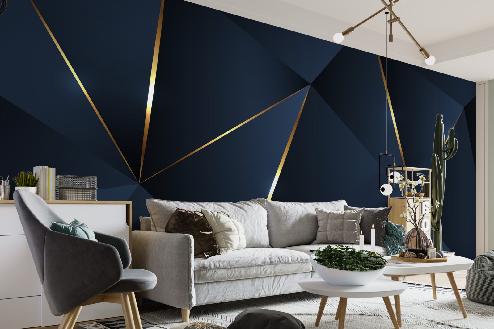 Fototapeta trójkąty są ciemnoniebieskie ze złotymi krawędziami