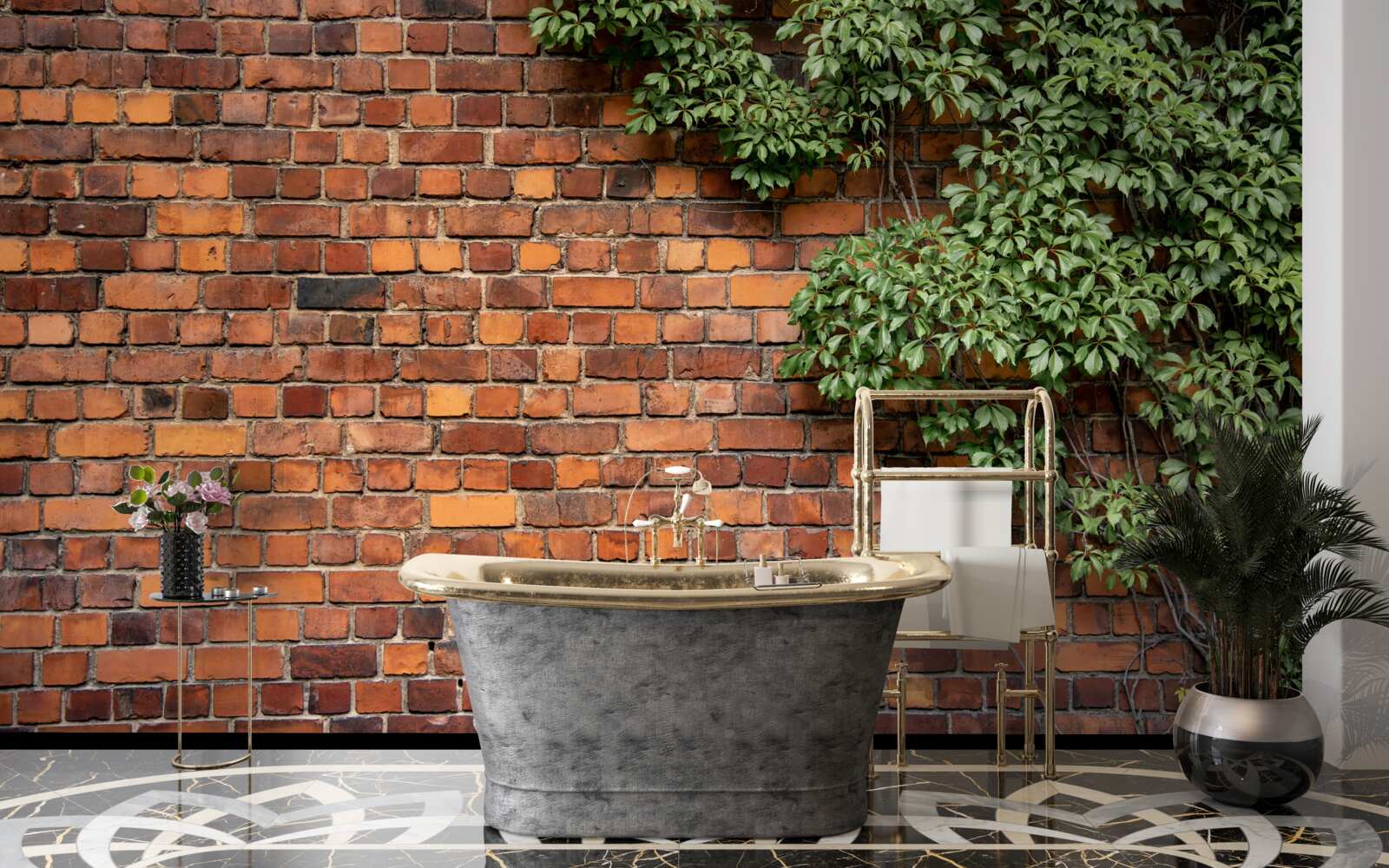 Fototapeta Ściana jest zakopana w zieleni bluszczu