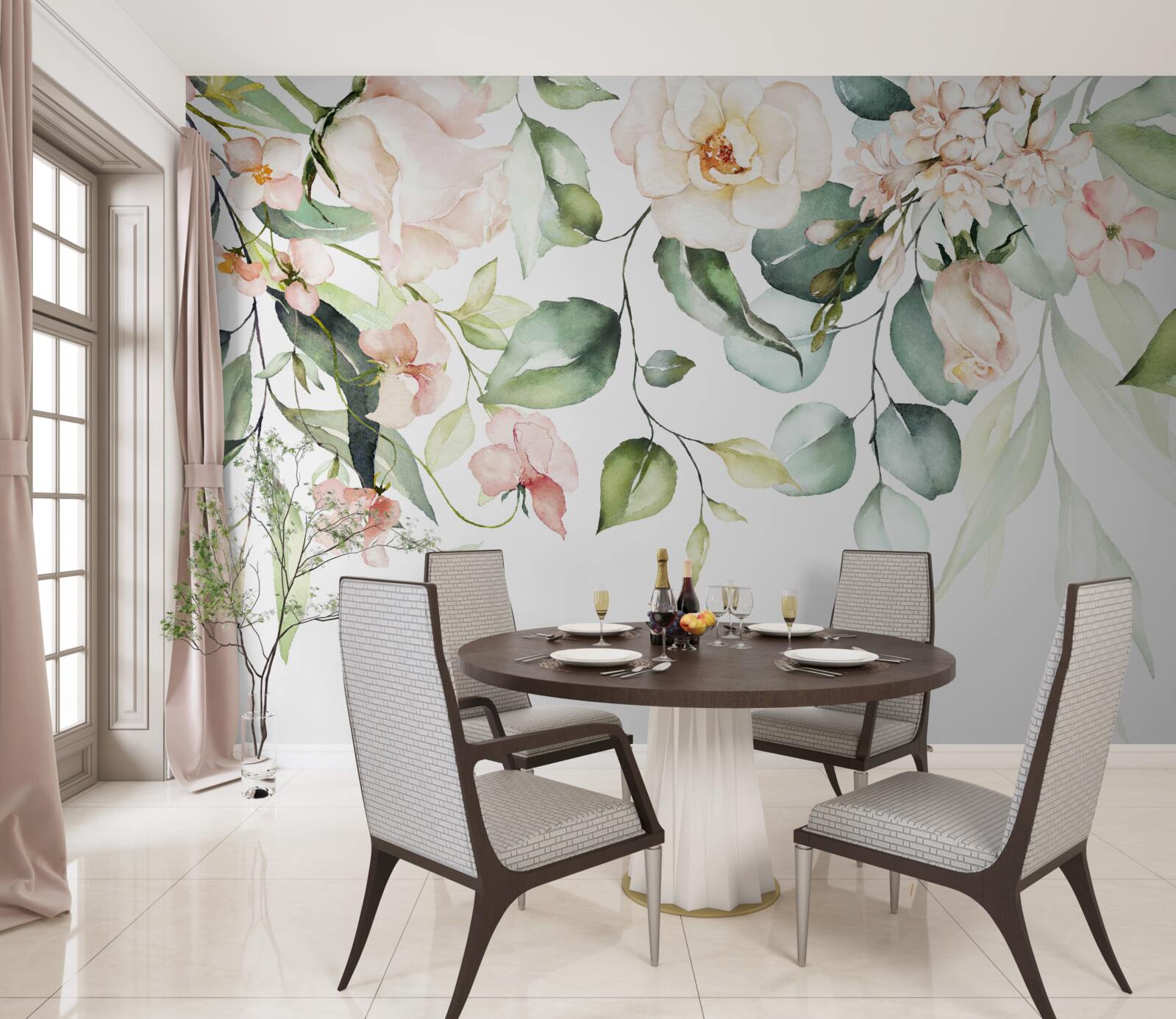 Fototapeta tropikalne kwiaty z liśćmi w zielonych odcieniach