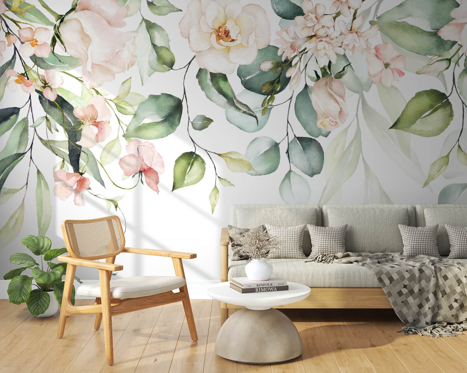 Fototapeta tropikalne kwiaty z liśćmi w zielonych odcieniach