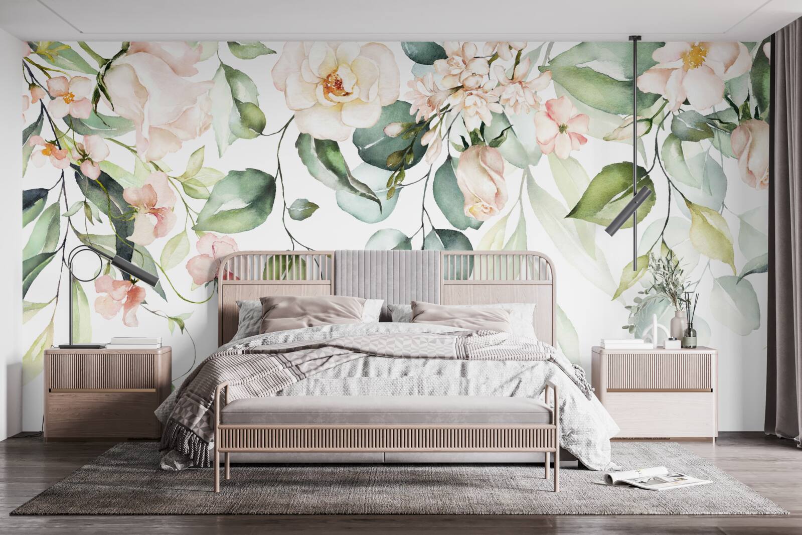 Fototapeta tropikalne kwiaty z liśćmi w zielonych odcieniach