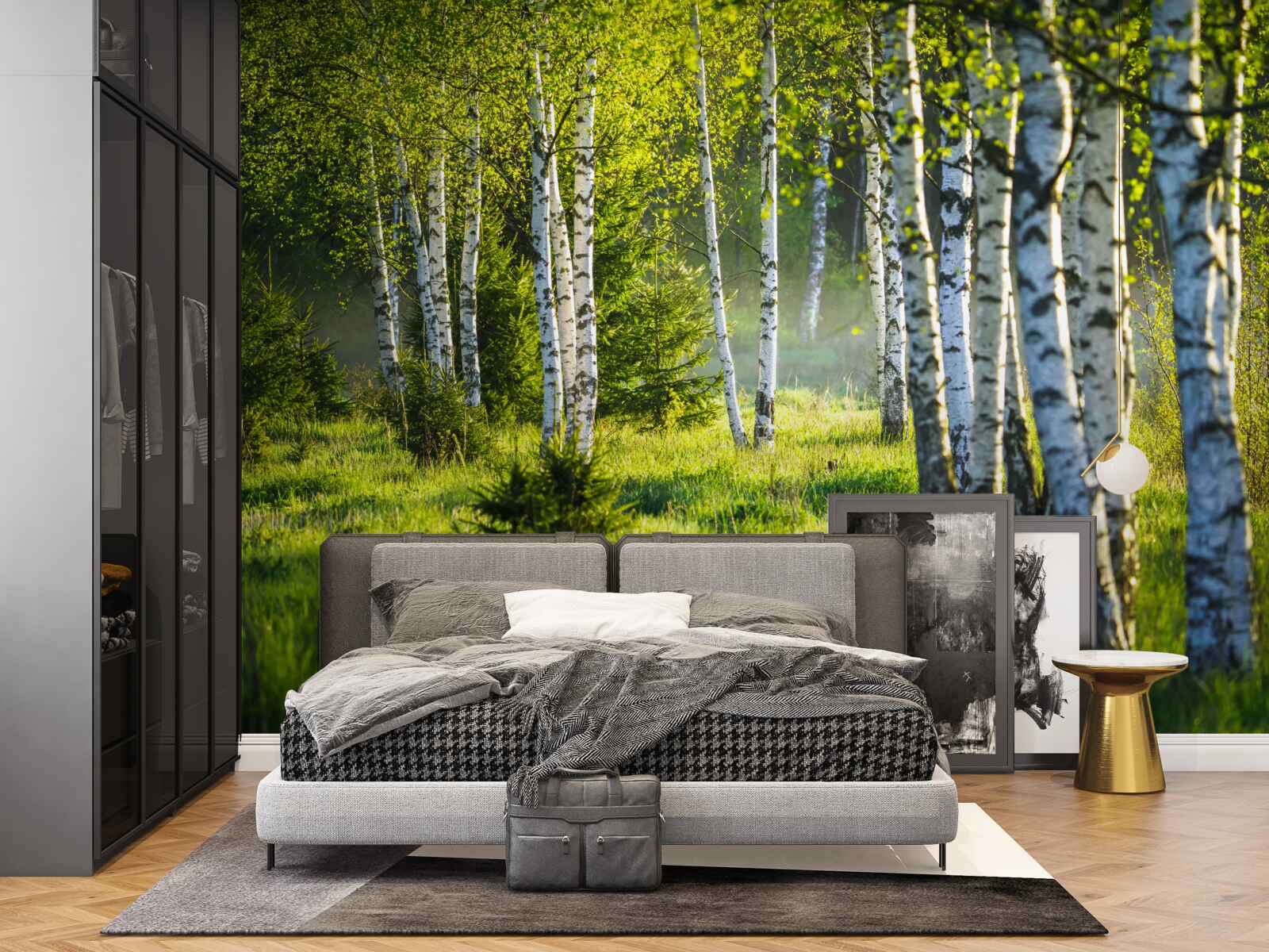 Fototapeta Łąki ozdobione majestatycznymi brzozami pomalowane są na jaskrawą zieleń