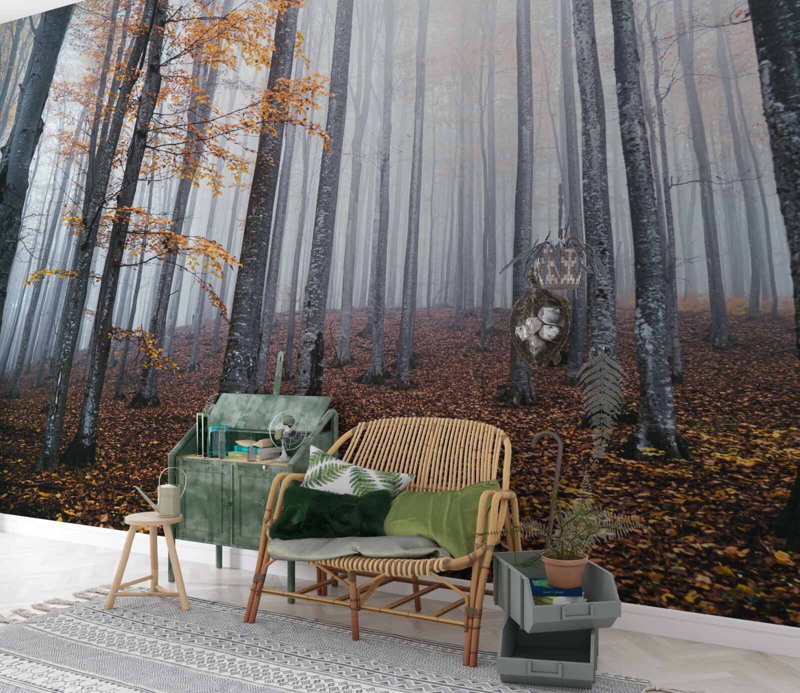 Fototapeta mgła w wdzięcznym jesiennym lesie