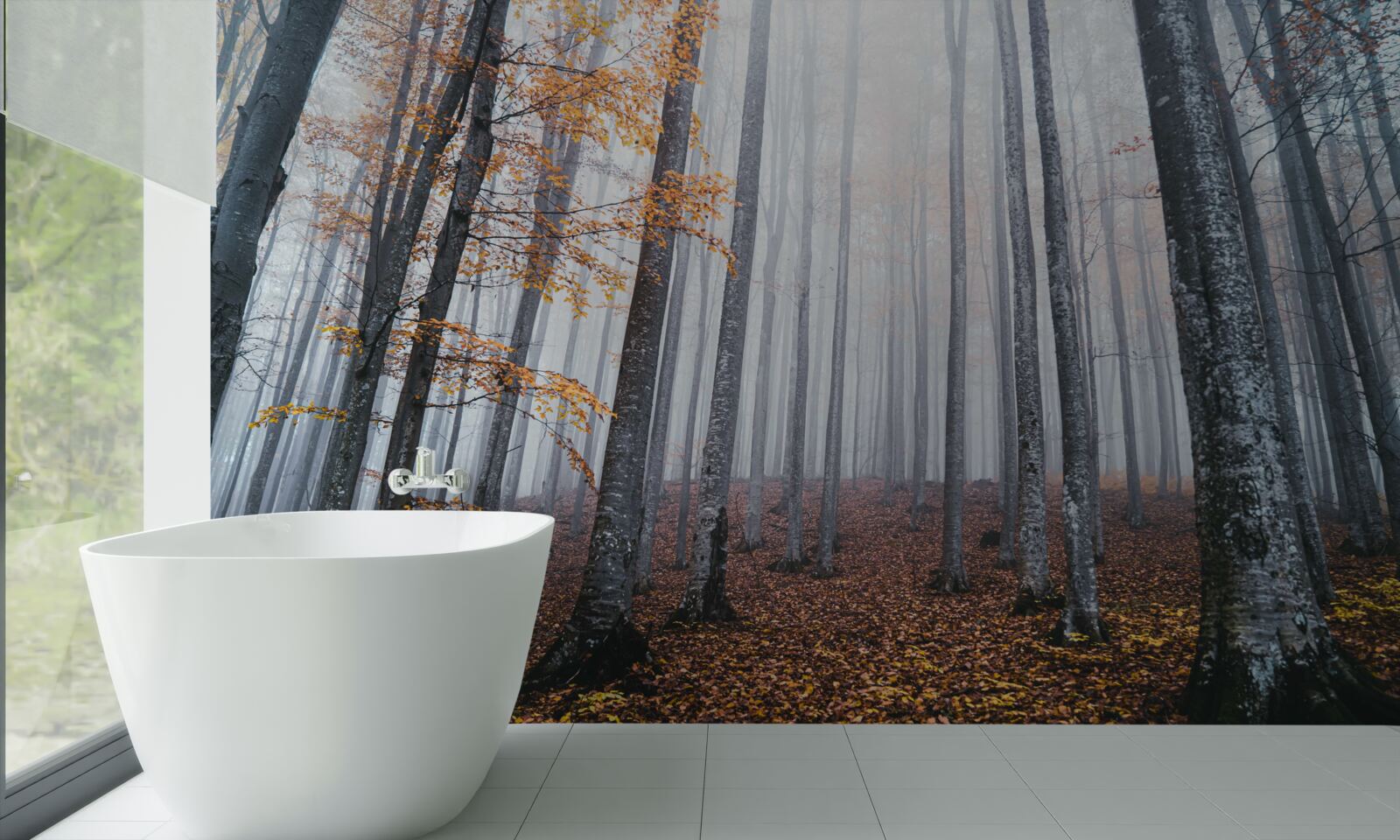 Fototapeta mgła w wdzięcznym jesiennym lesie