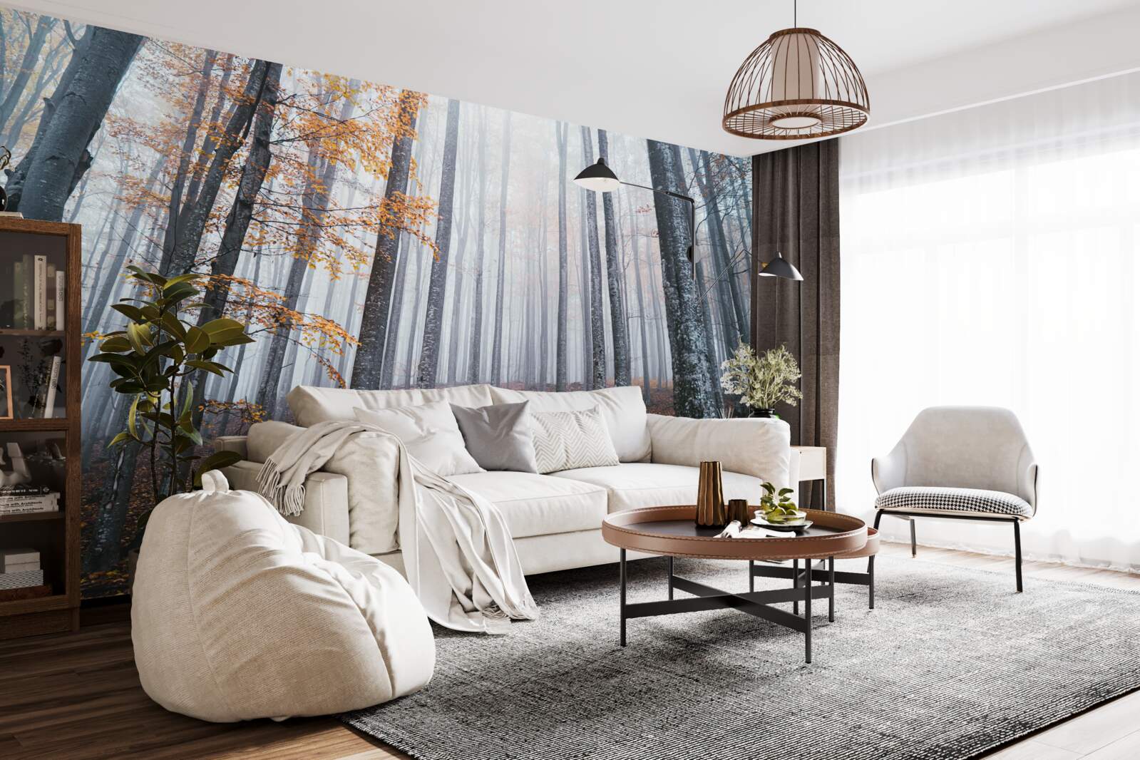 Fototapeta mgła w wdzięcznym jesiennym lesie