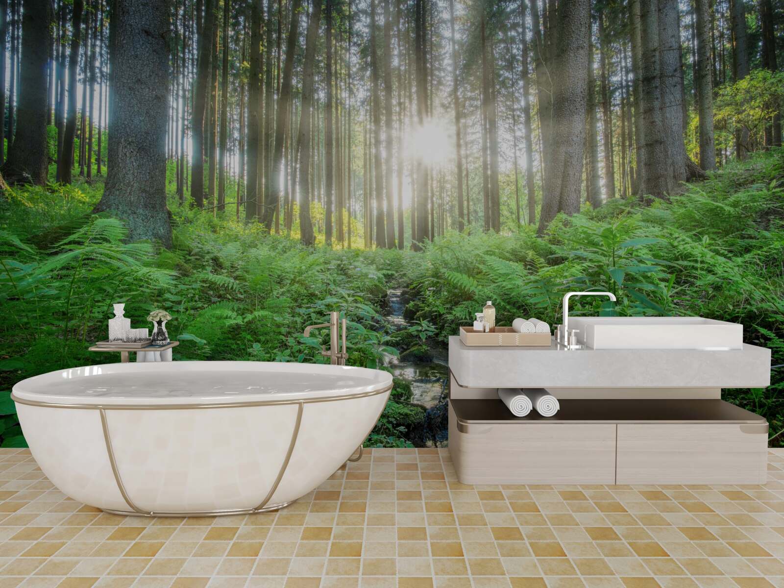 Fototapeta promienie słońca przenikają przez gęsty las