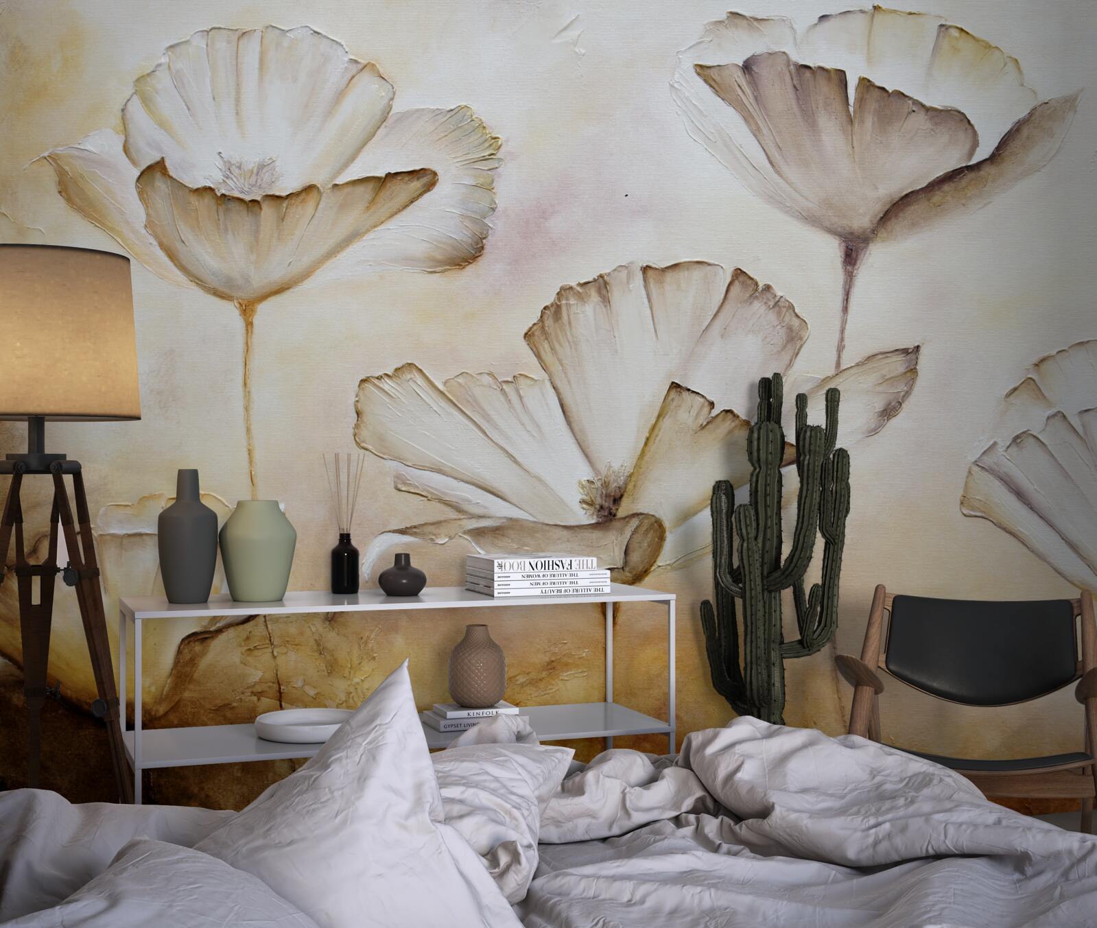 Fototapeta maki są delikatnie białe na brązowym tle