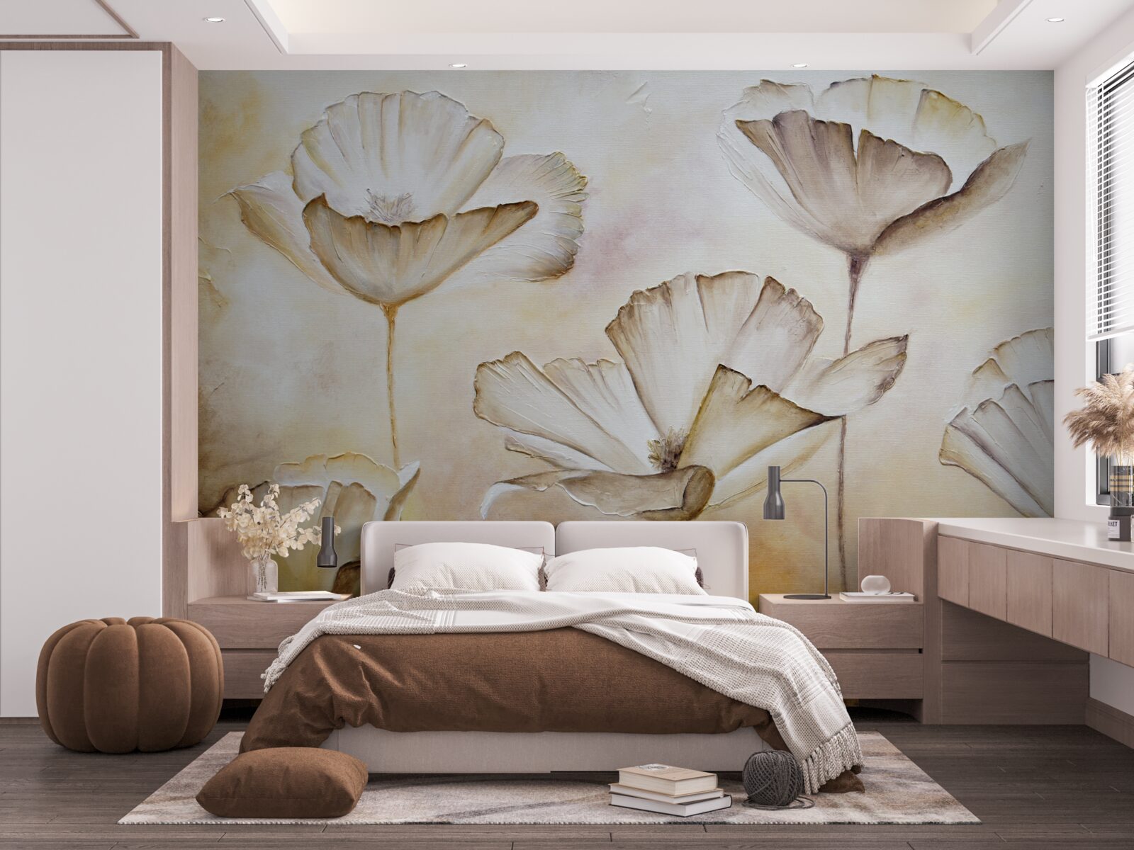 Fototapeta maki są delikatnie białe na brązowym tle