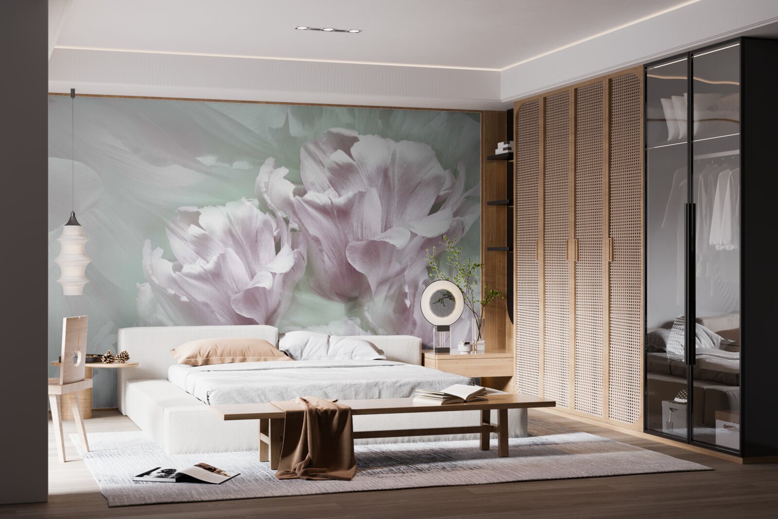 Fototapeta wspaniałe, duże, biało-fioletowe kwiaty