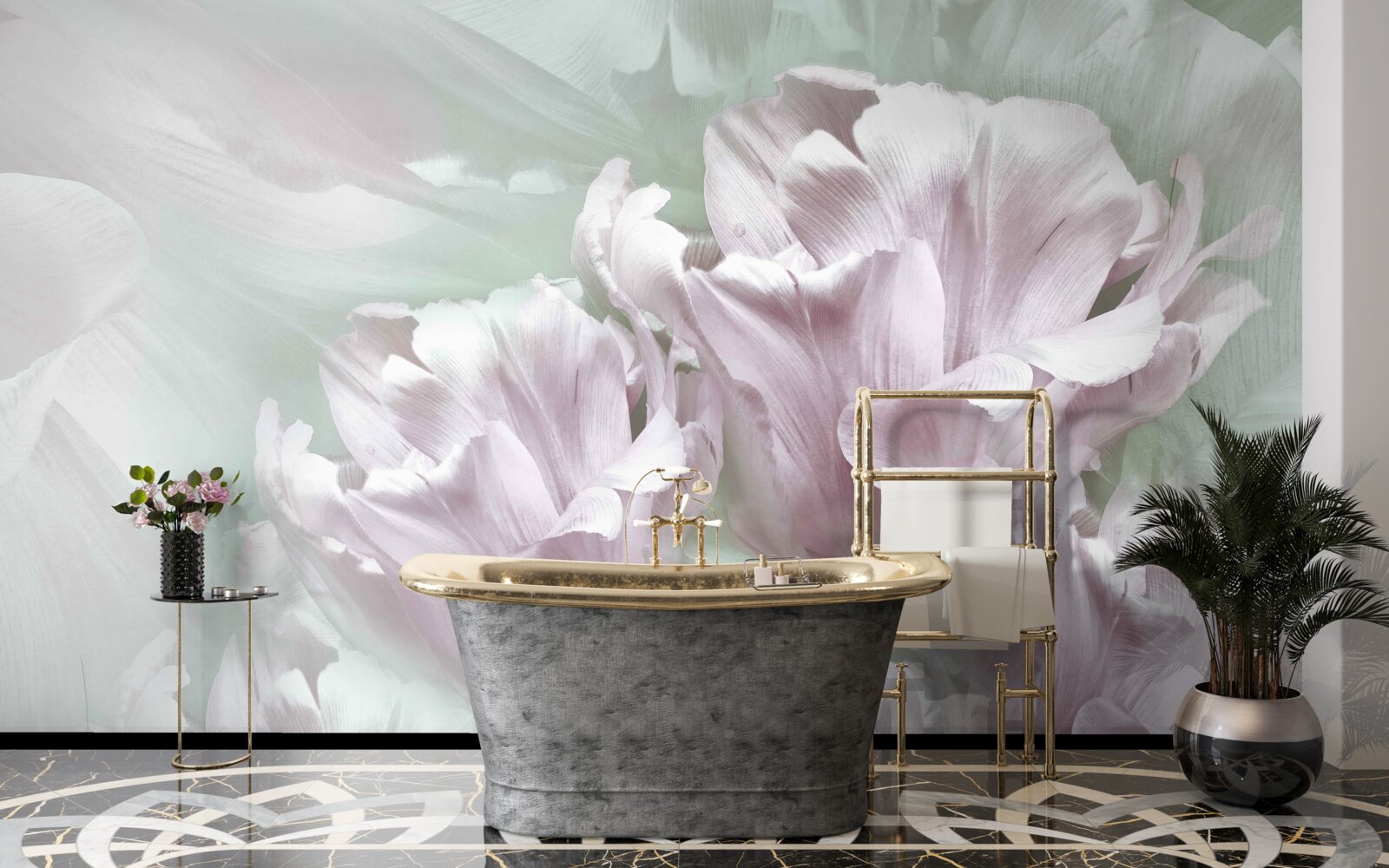 Fototapeta wspaniałe, duże, biało-fioletowe kwiaty