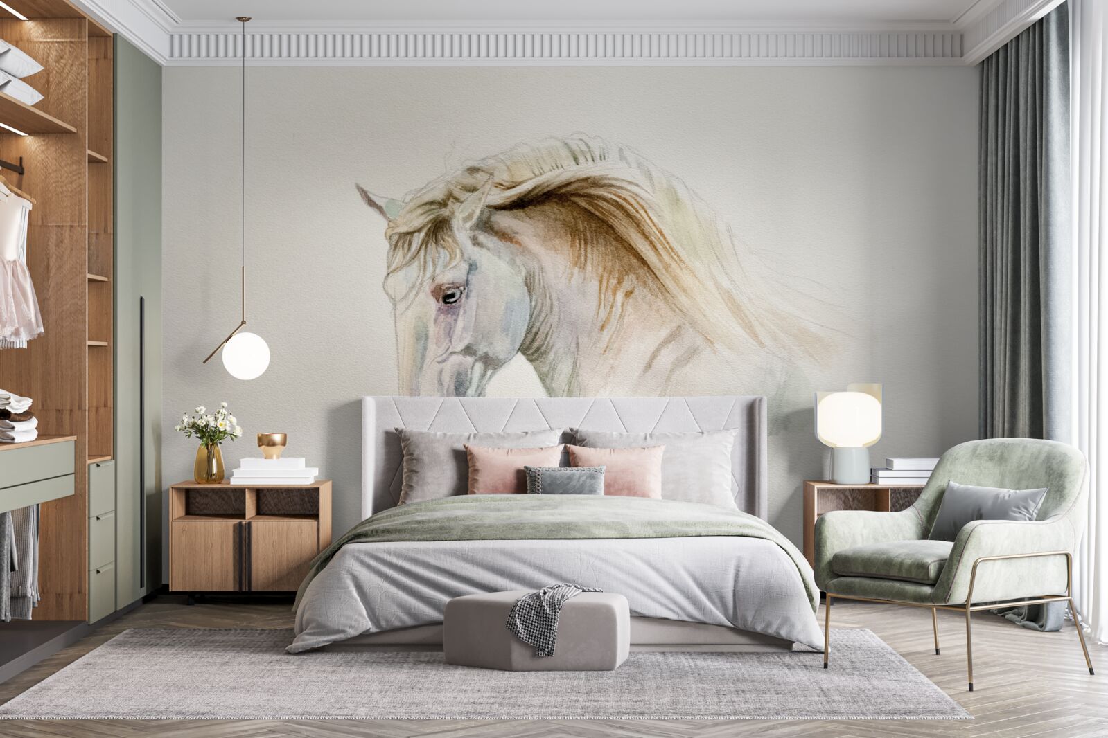 Fototapeta biały koń w ruchu