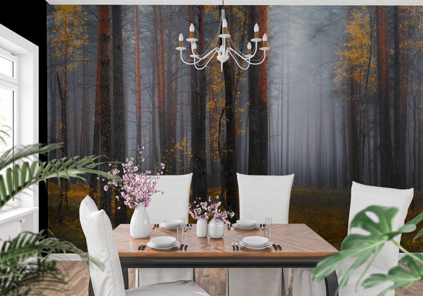 Fototapeta gęsta mgła spowija las