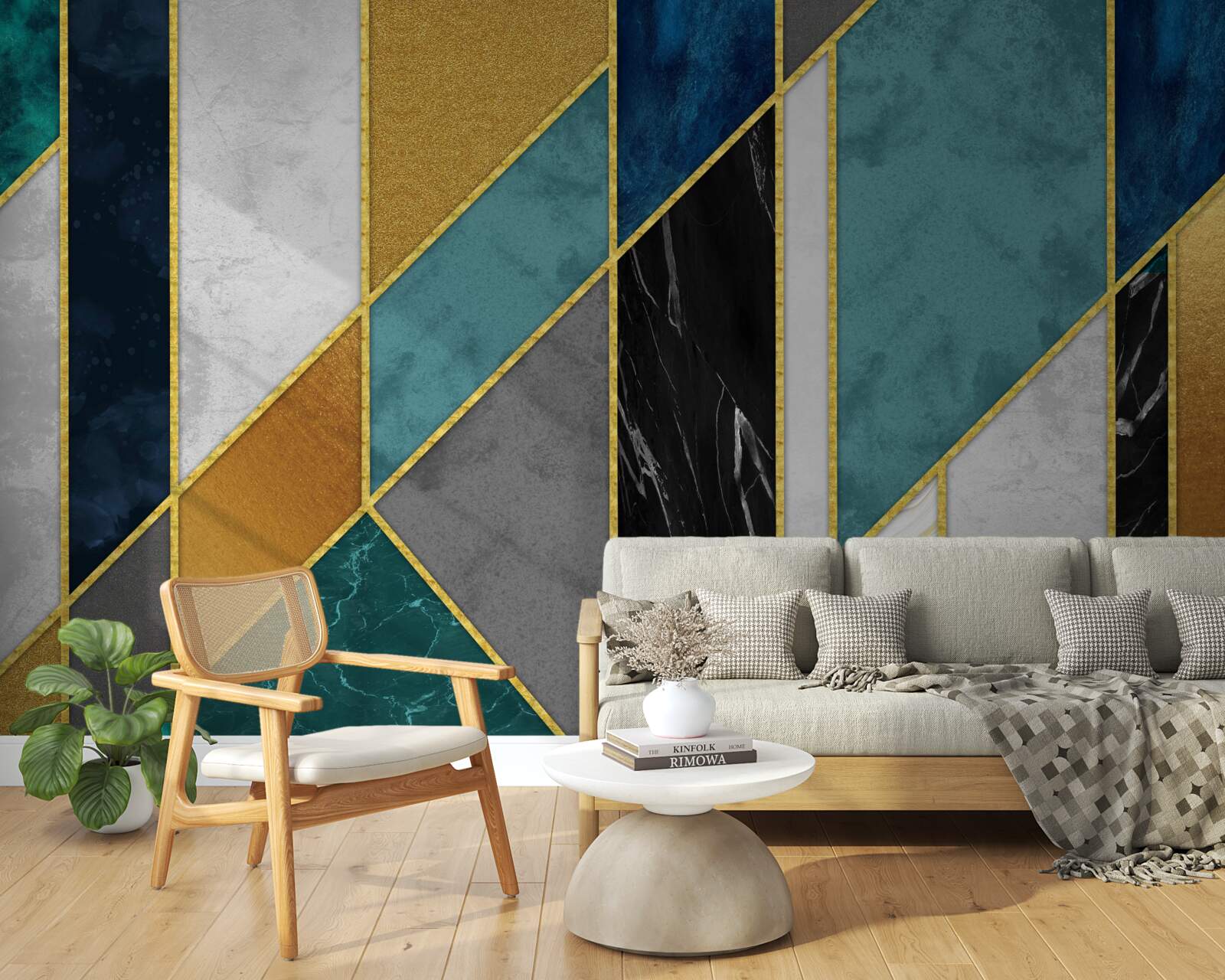 Fototapeta marmur w różnych kolorach, wykończony złotymi krawędziami figur