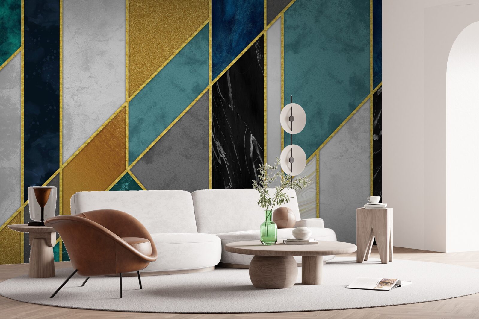 Fototapeta marmur w różnych kolorach, wykończony złotymi krawędziami figur