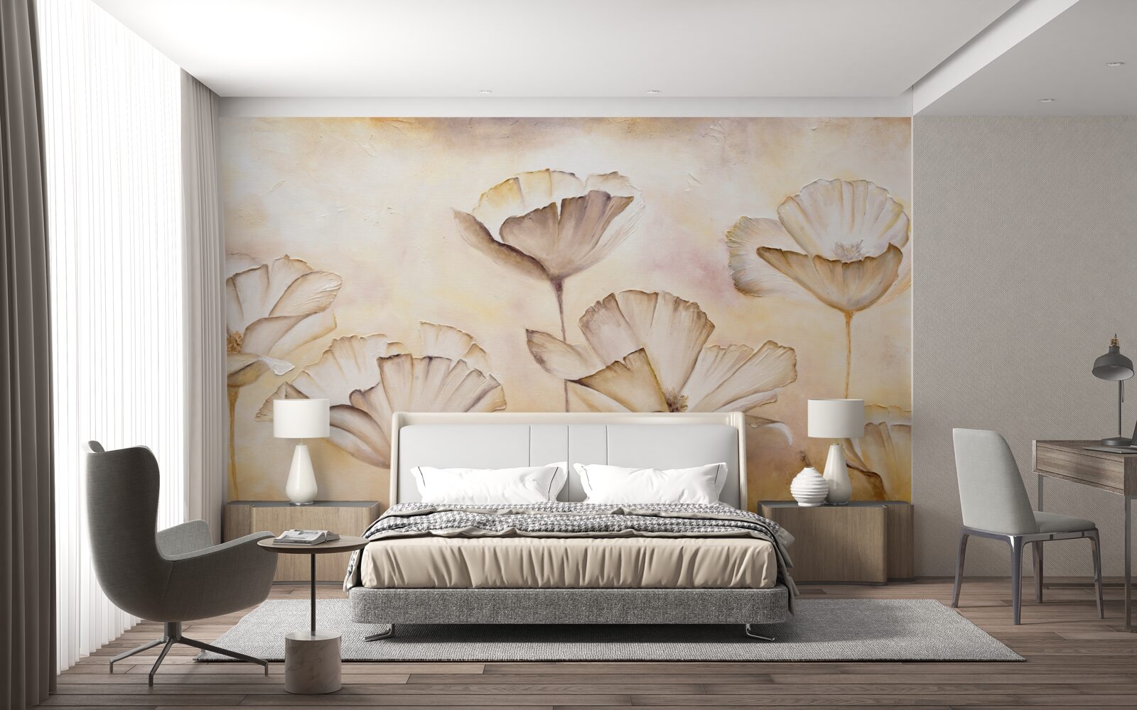 Fototapeta poranek we mgle i majestatycznych makach