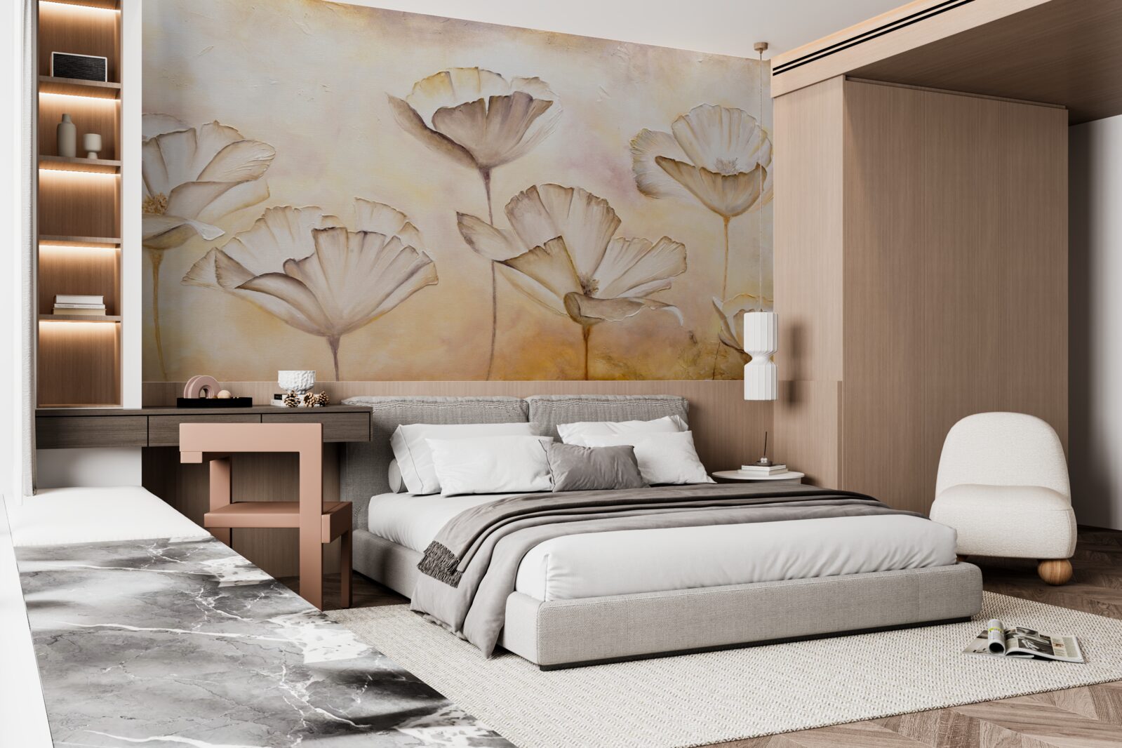 Fototapeta poranek we mgle i majestatycznych makach