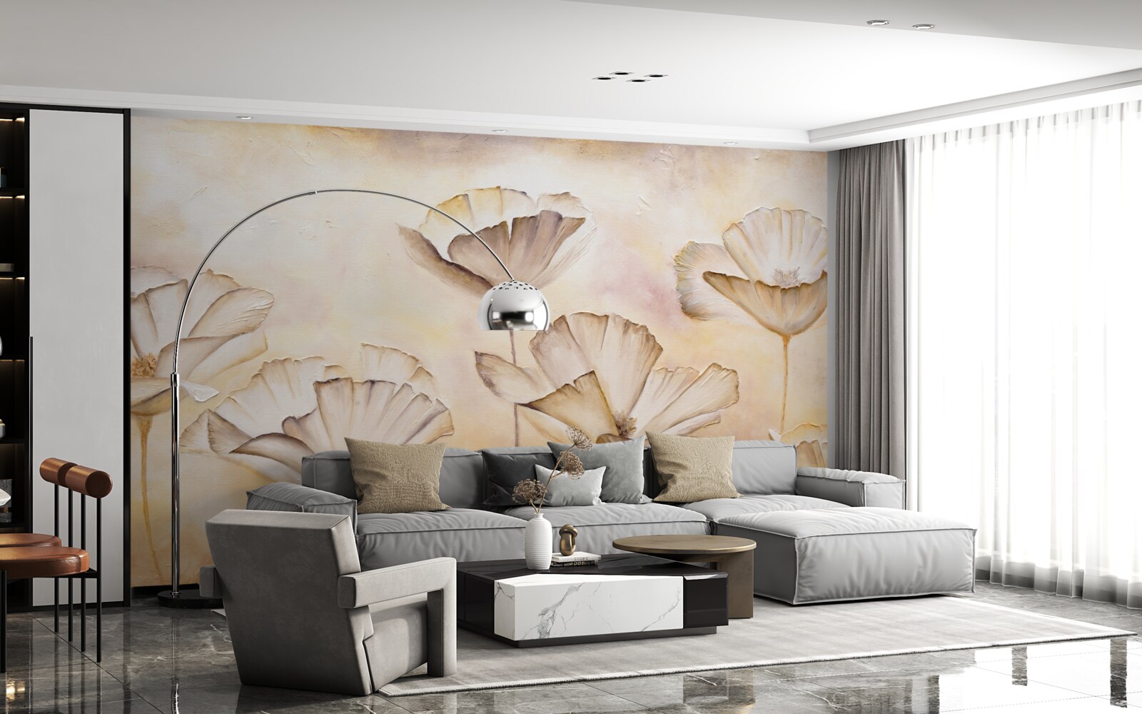 Fototapeta poranek we mgle i majestatycznych makach