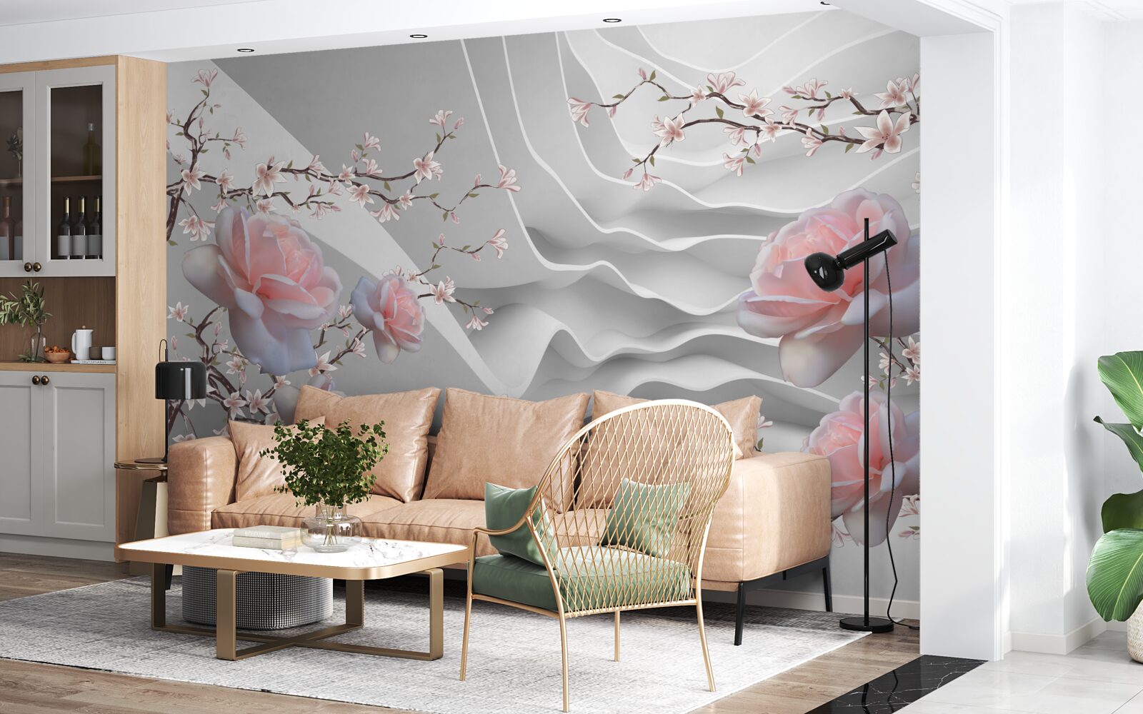 Fototapeta abstrakcyjne tło harmonijnie podkreśla delikatność róży