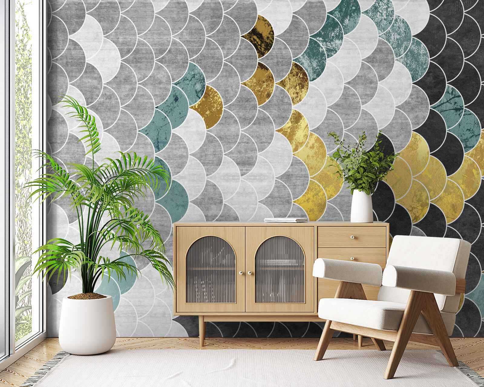 Fototapeta geometryczne kształty w czerni i bieli ze złotymi elementami