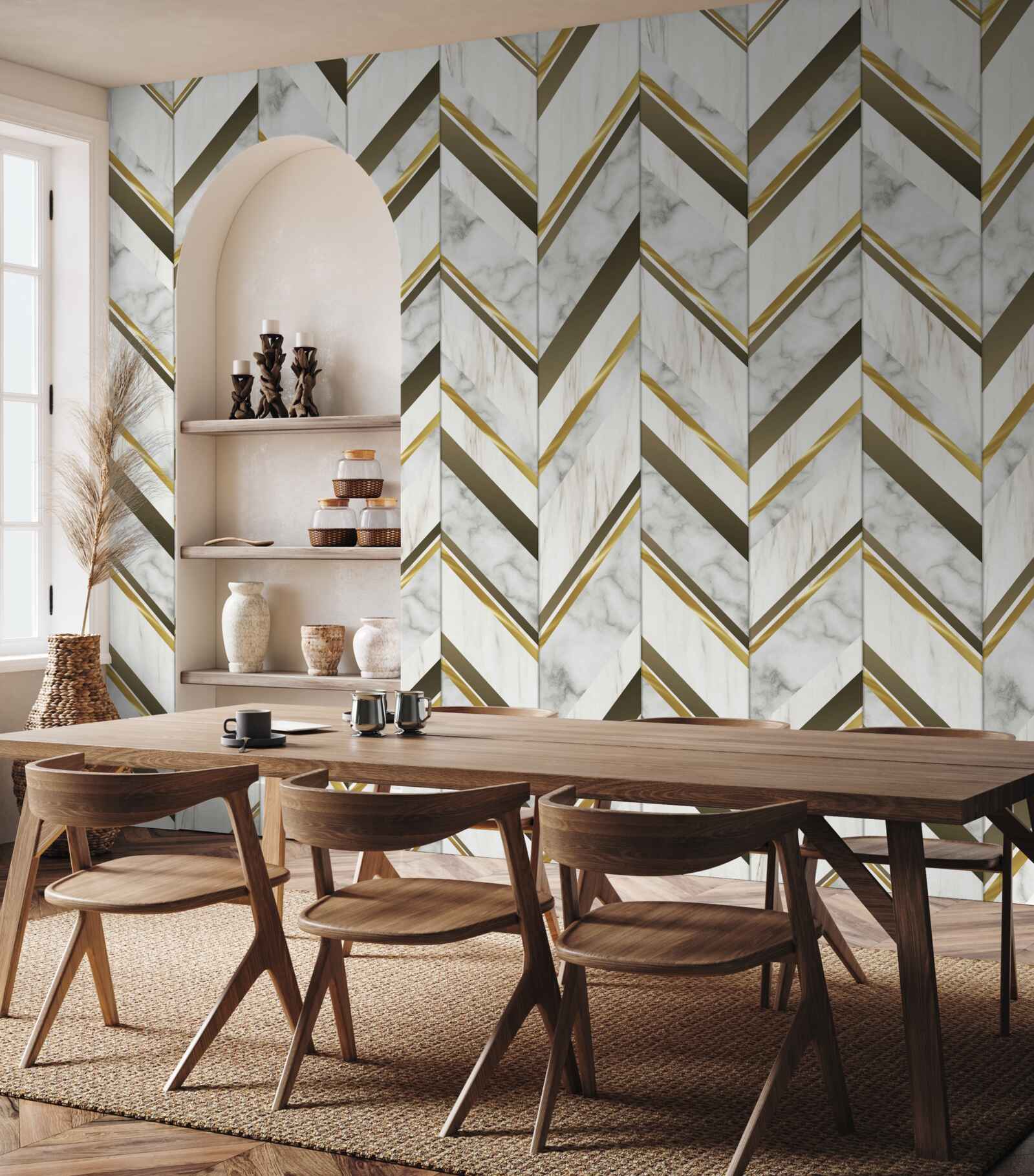 Fototapeta niebieskie i brązowe linie ułożone w zygzakowaty kształt