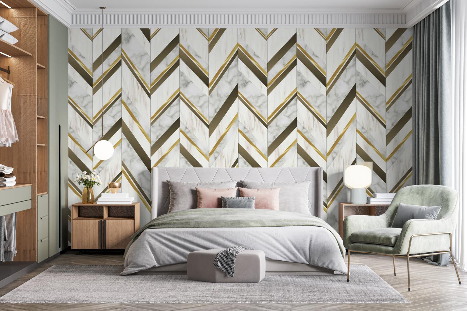 Fototapeta niebieskie i brązowe linie ułożone w zygzakowaty kształt