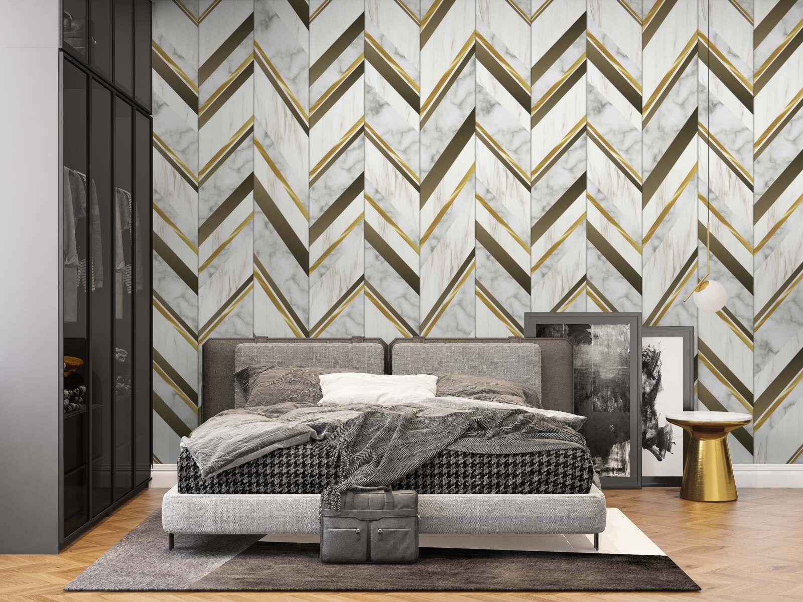 Fototapeta niebieskie i brązowe linie ułożone w zygzakowaty kształt