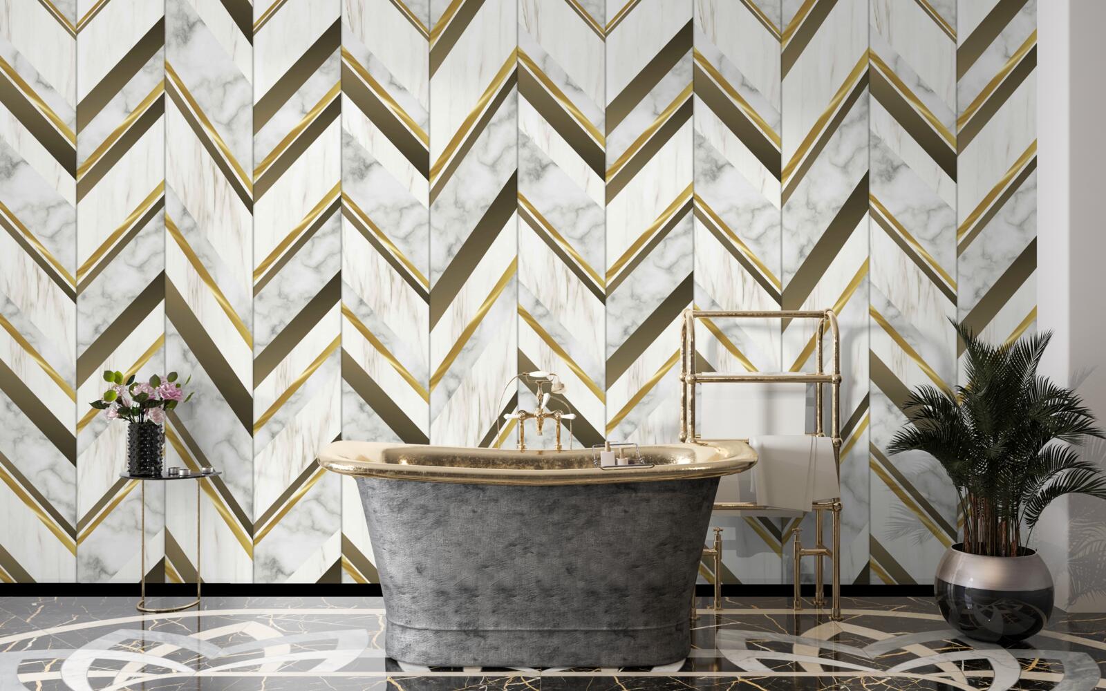 Fototapeta niebieskie i brązowe linie ułożone w zygzakowaty kształt