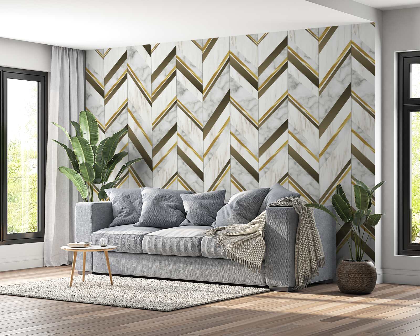 Fototapeta niebieskie i brązowe linie ułożone w zygzakowaty kształt